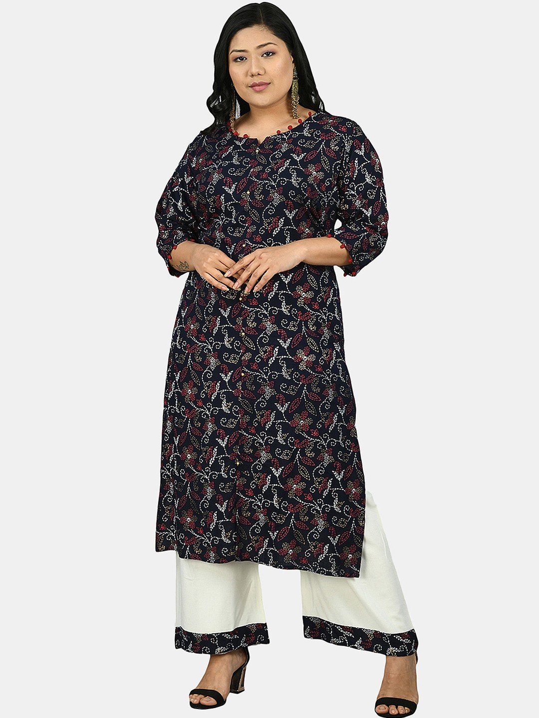 PrettyPlus by Desinoor.com Women Navy Blue & White Floral Printed Straight Kurta & Palazzos
PrettyPlus by Desinoor.com Women Navy Blue & White Floral Printed Straight Kurta & Palazzos