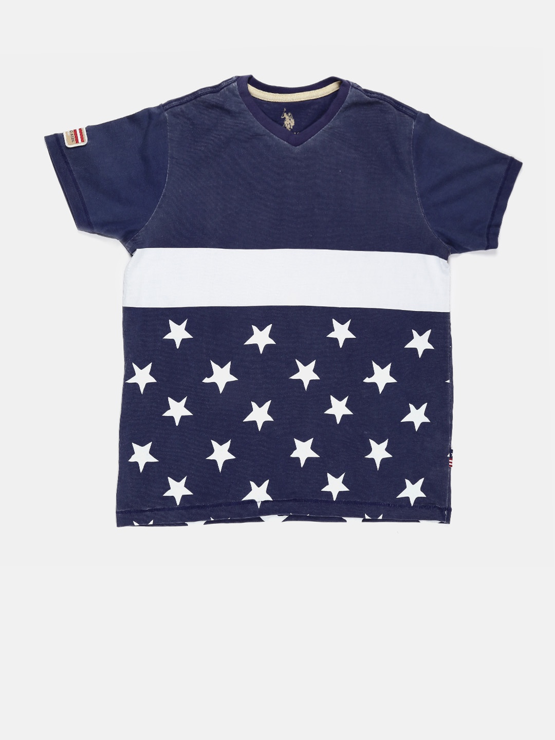 U.S. Polo Assn. Kids Boys Navy Blue Printed Pure Cotton T-shirt