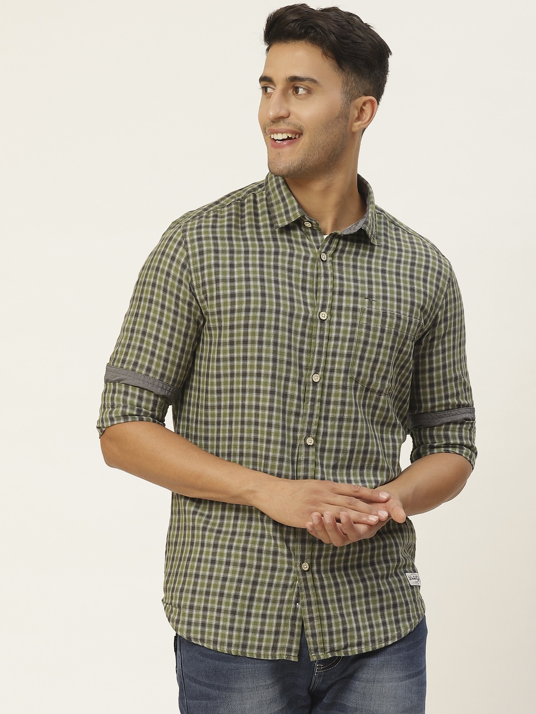 Flying Machine Men Olive Green & Charcoal Grey Pure Cotton Slim Fit Checked Casual Shirt
Flying Machine Men Olive Green & Charcoal Grey Pure Cotton Slim Fit Checked Casual Shirt