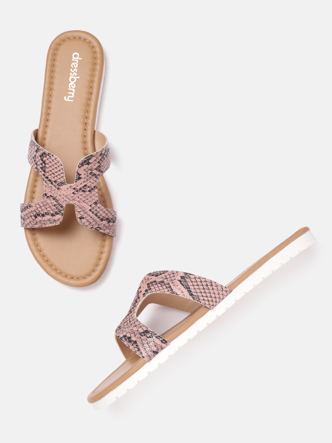 DressBerry Women Dusty Pink & Black Snakeskin Print Open Toe Flats with Cut-Out Detail
DressBerry Women Dusty Pink & Black Snakeskin Print Open Toe Flats with Cut-Out Detail
