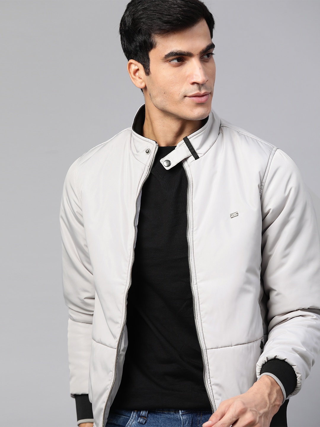 Roadster Men Grey Solid Bomber Jacket