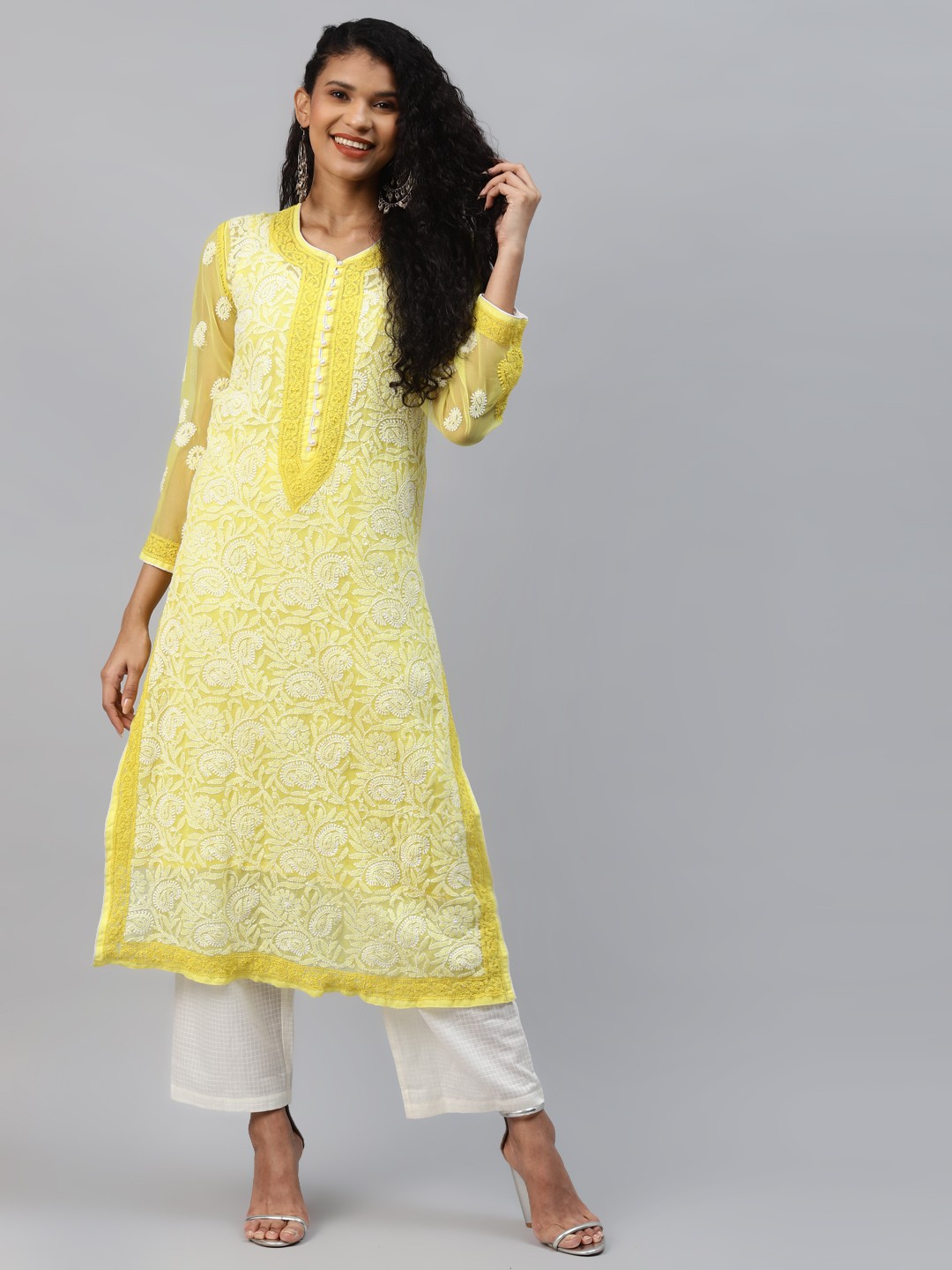 ADA Women Yellow & White Chikankari Hand Embroidered Straight Handloom Kurta With Matching Slip
ADA Women Yellow & White Chikankari Hand Embroidered Straight Handloom Kurta With Matching Slip