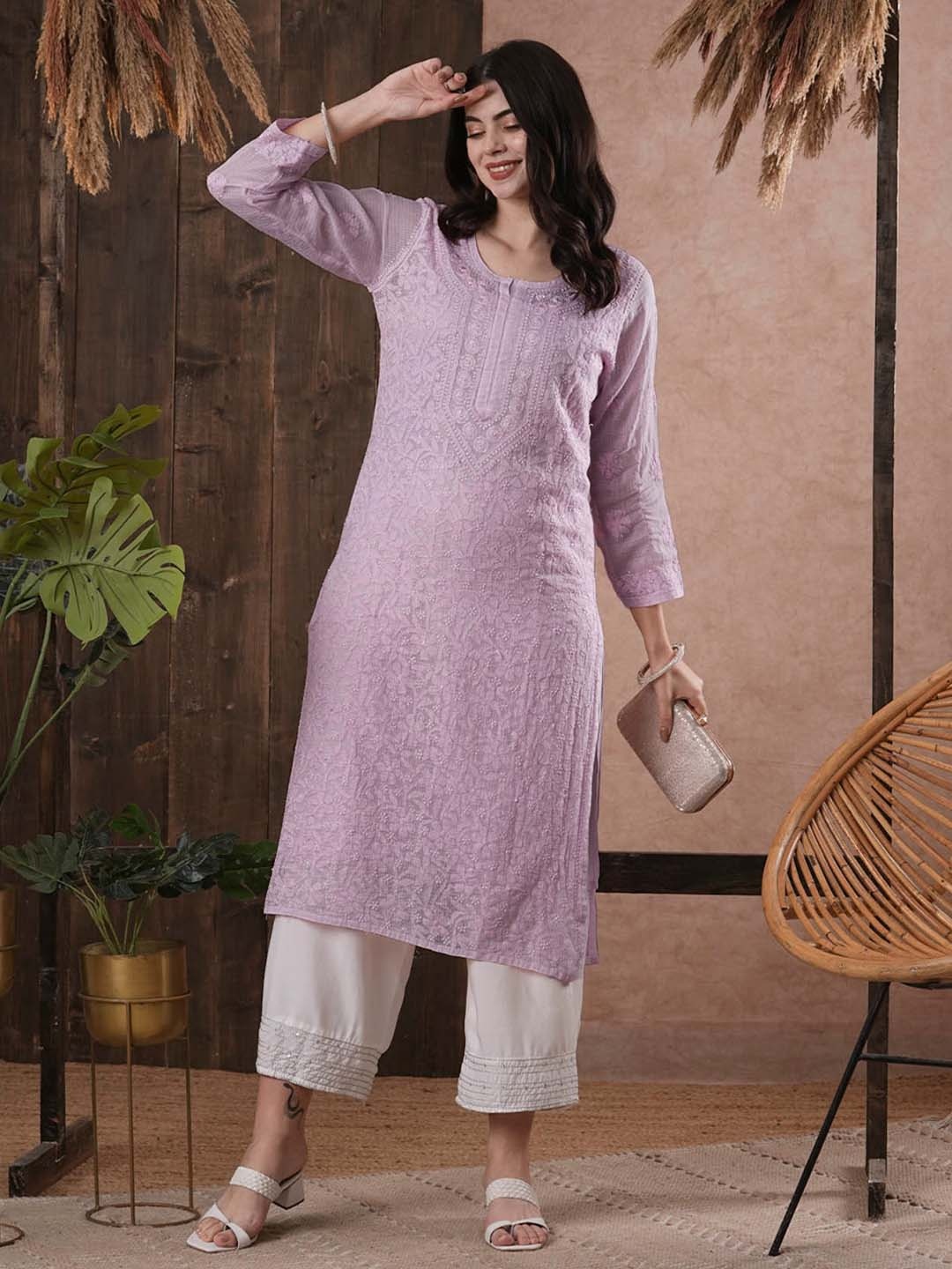 ADA Women Lavender Ethnic Motifs Hand Embroidered Chikankari Pastels Kota Handloom Kurta & Matching Slip
ADA Women Lavender Ethnic Motifs Hand Embroidered Chikankari Pastels Kota Handloom Kurta & Matching Slip