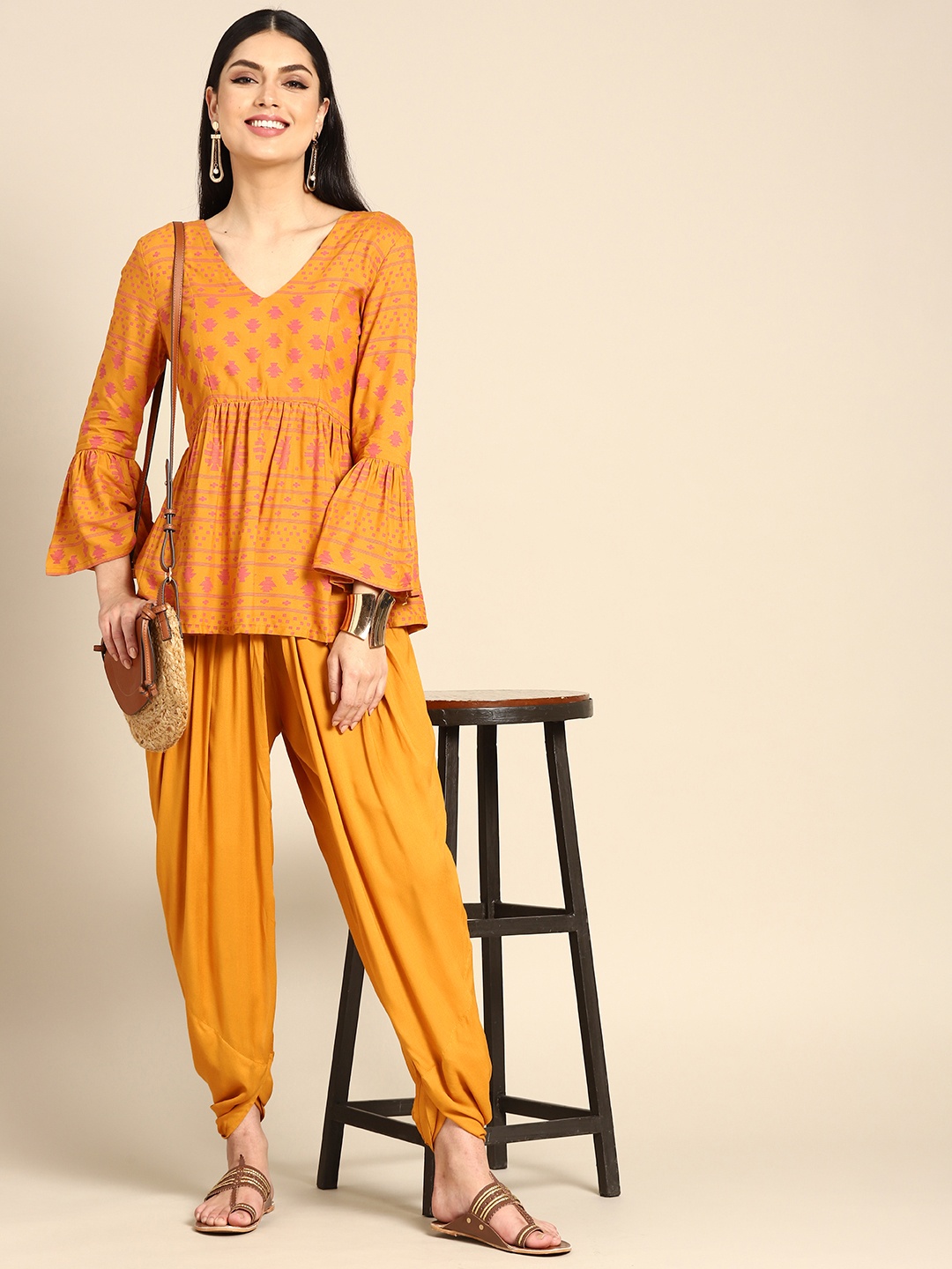 Anouk Women Mustard Yellow Ethnic Motifs Print Gathered A-line Kurti with Dhoti Pants
Anouk Women Mustard Yellow Ethnic Motifs Print Gathered A-line Kurti with Dhoti Pants