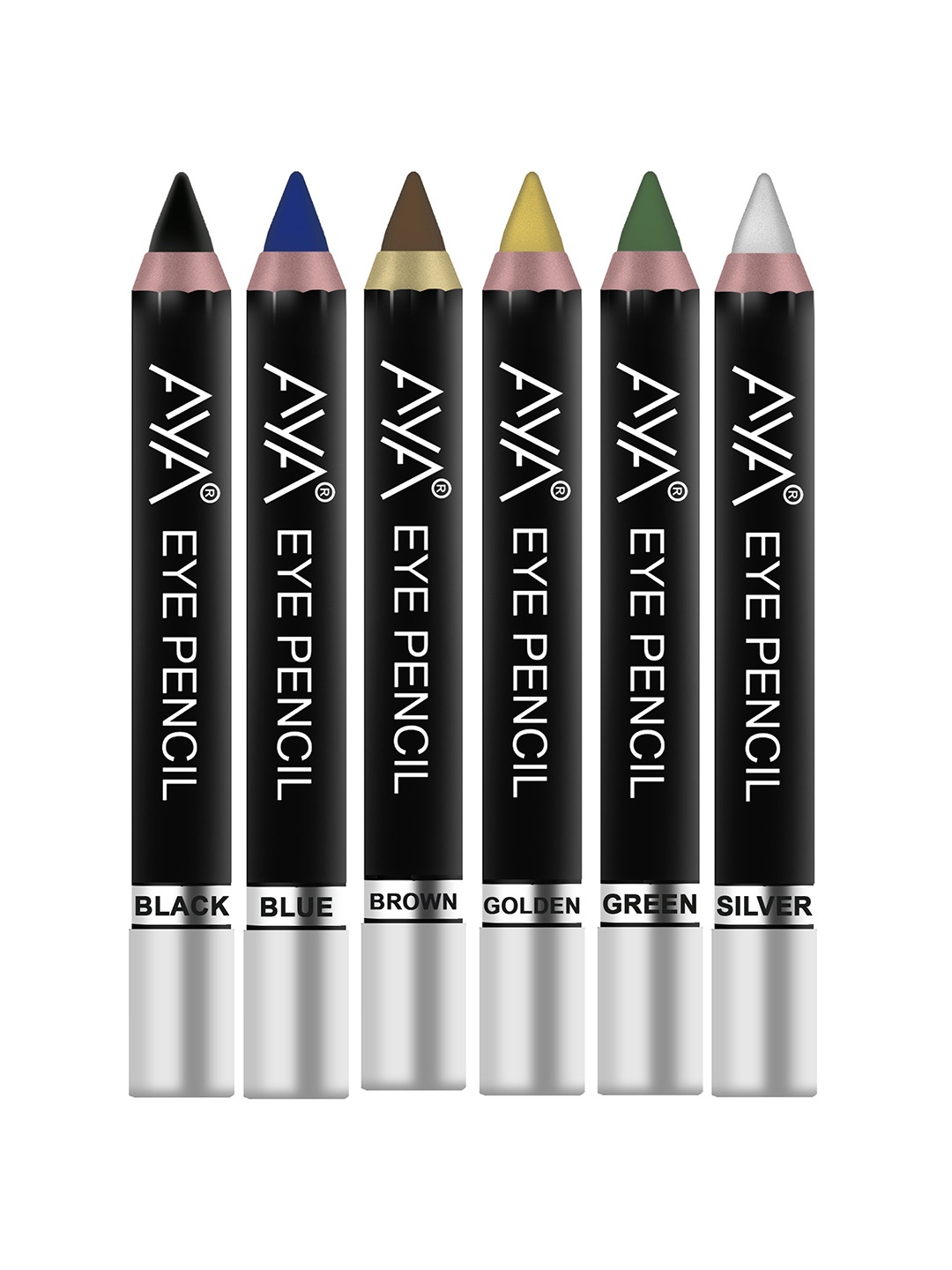 AYA Set of 6 Eye Liner Kajal Pencil - Black, Blue, Brown, Green, Golden, Silver, Multi
AYA Set of 6 Eye Liner Kajal Pencil - Black, Blue, Brown, Green, Golden, Silver, Multi