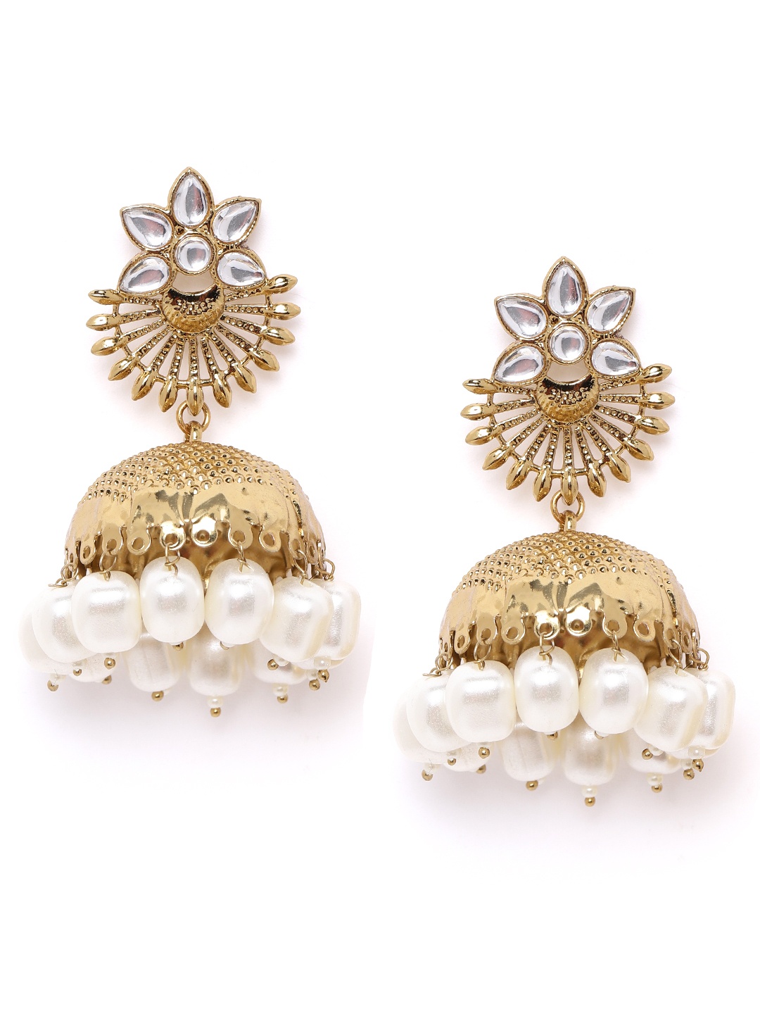 Anouk Off-White Antique Gold-Plated Textured Beaded & Stone-Studded Dome Shaped Jhumkas
Anouk Off-White Antique Gold-Plated Textured Beaded & Stone-Studded Dome Shaped Jhumkas