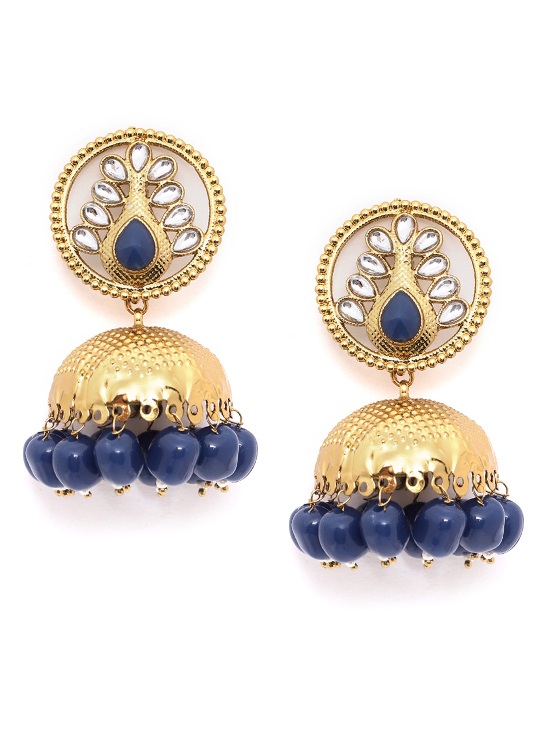 Anouk Navy Antique Gold-Plated Textured Beaded & Stone-Studded Dome Shaped Jhumkas, Navy blue
Anouk Navy Antique Gold-Plated Textured Beaded & Stone-Studded Dome Shaped Jhumkas, Navy blue