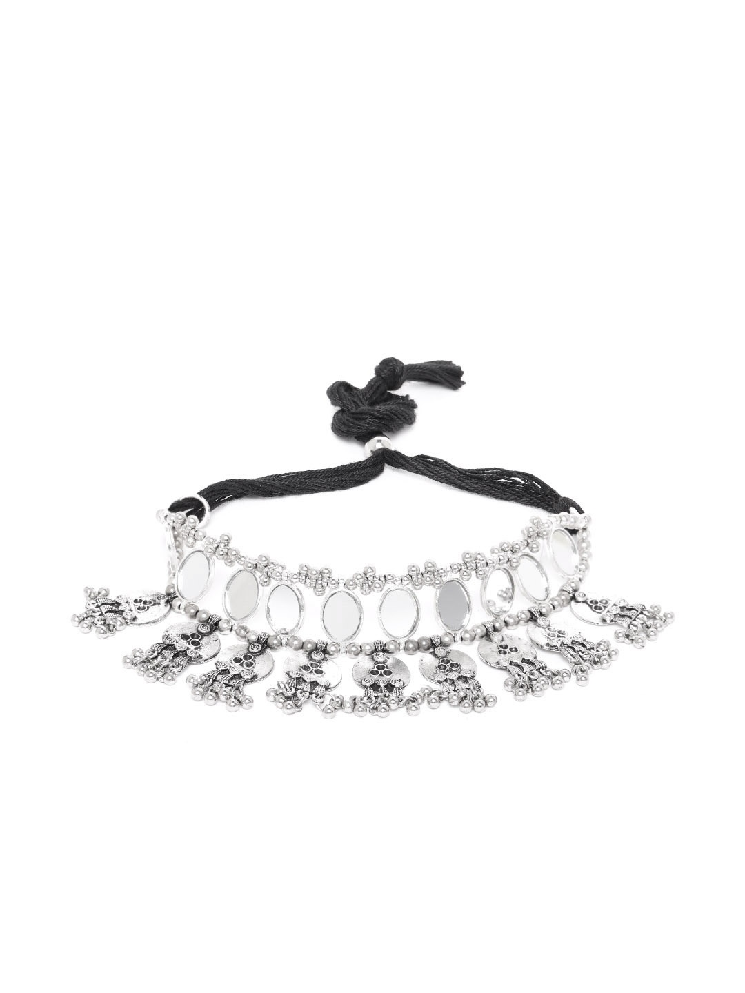Anouk Oxidised Silver & Black Kutch Inspired Mirror-Work Choker Necklace with Ghungroo
Anouk Oxidised Silver & Black Kutch Inspired Mirror-Work Choker Necklace with Ghungroo