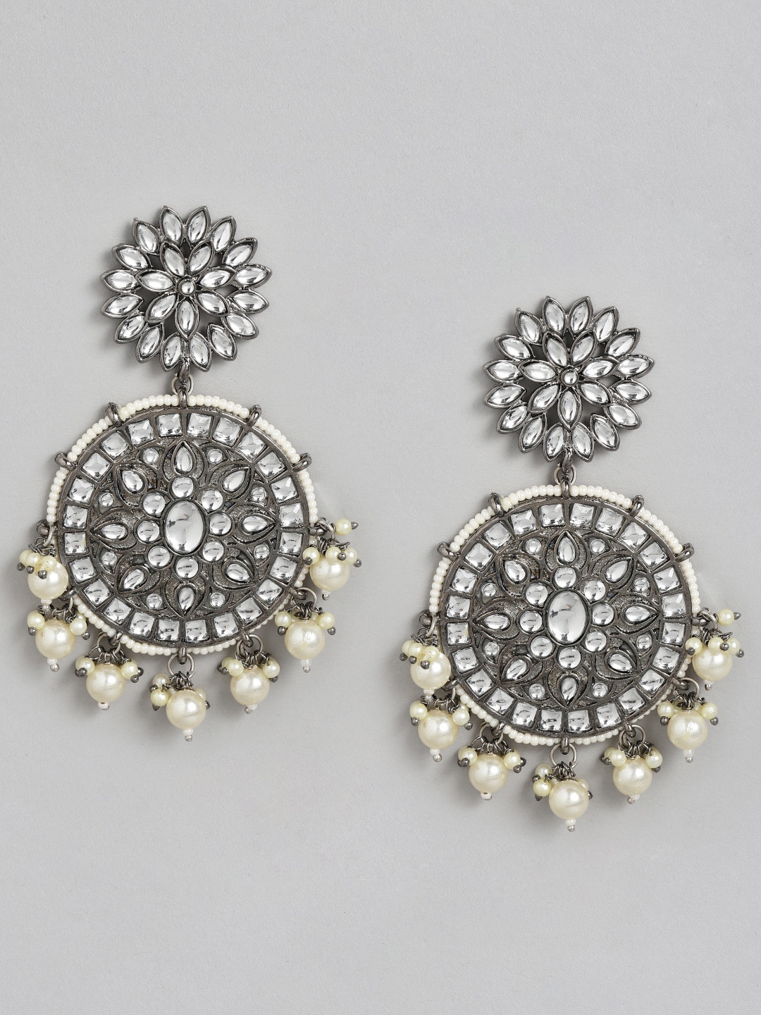 Anouk Oxidised Silver-Toned & Off White Stone Studded & Beaded Circular Drop Earrings
Anouk Oxidised Silver-Toned & Off White Stone Studded & Beaded Circular Drop Earrings