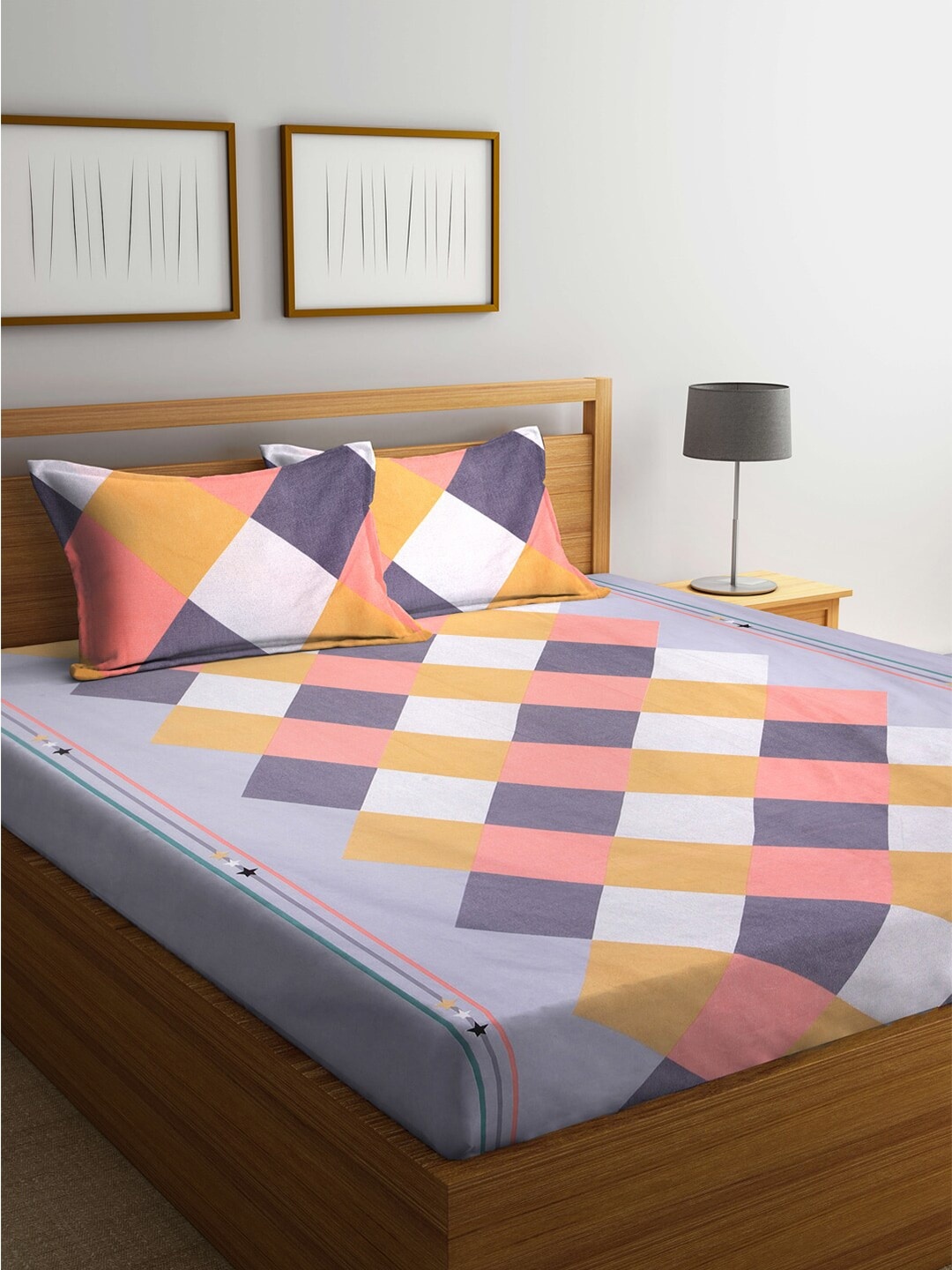KLOTTHE Grey & Pink Geometric 300 TC Cotton Blend 1 King Bedsheet with 2 Pillow Covers
KLOTTHE Grey & Pink Geometric 300 TC Cotton Blend 1 King Bedsheet with 2 Pillow Covers