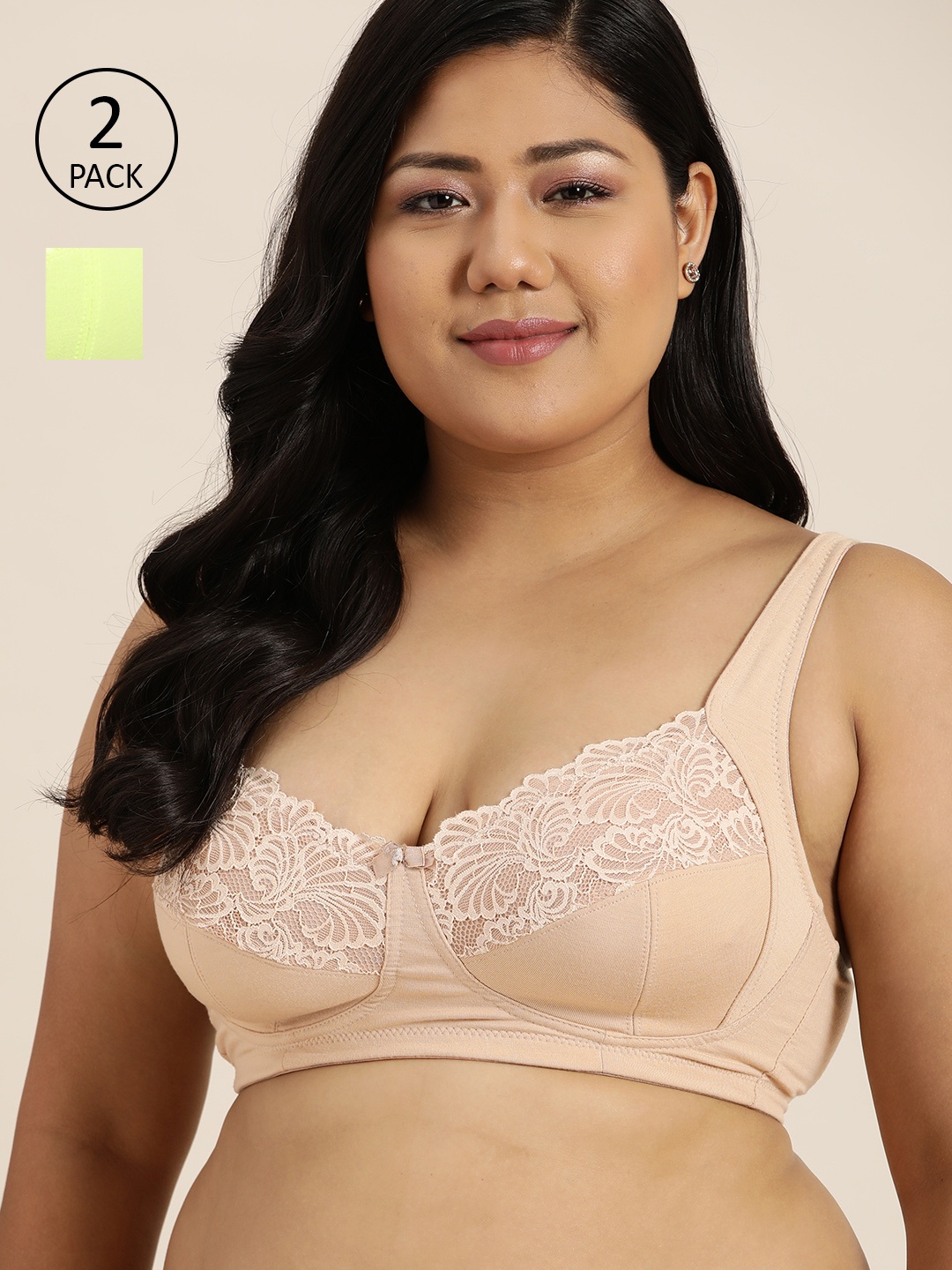 Sztori Plus Size Pack of 2 Floral Lace Medium Coverage Everyday Bra, Fluorescent green
Sztori Plus Size Pack of 2 Floral Lace Medium Coverage Everyday Bra, Fluorescent green