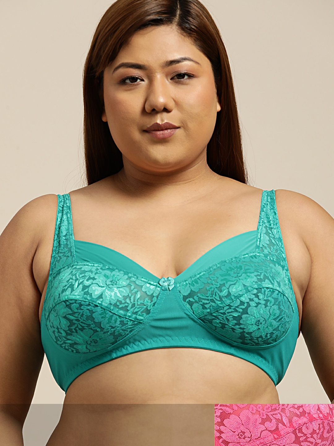 Sztori Plus Size Pack Of 2 Floral Lace Everyday Bra, Fuchsia