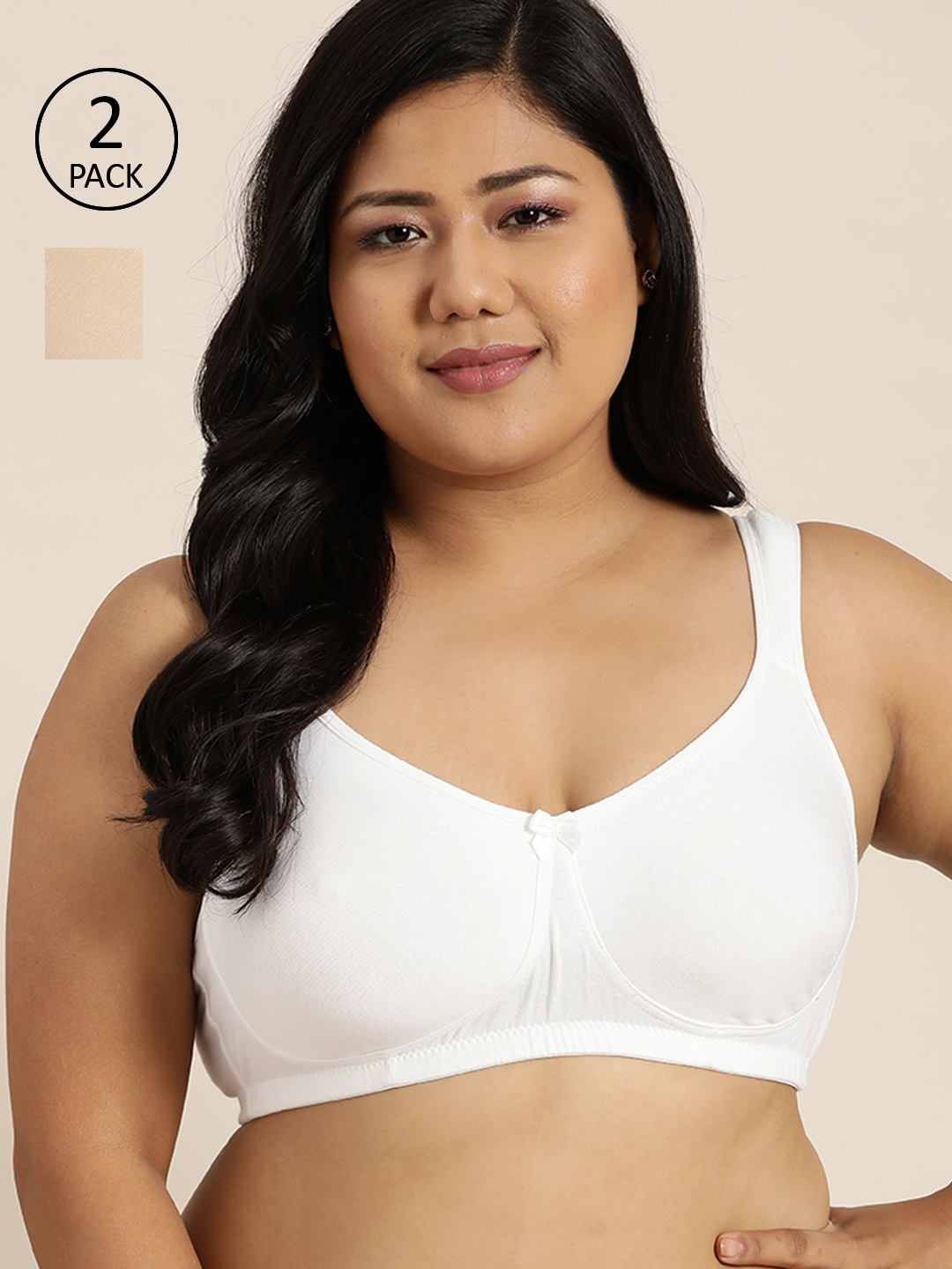 Sztori Plus Size Pack of 2 Solid Medium Coverage T-shirt Bra, White