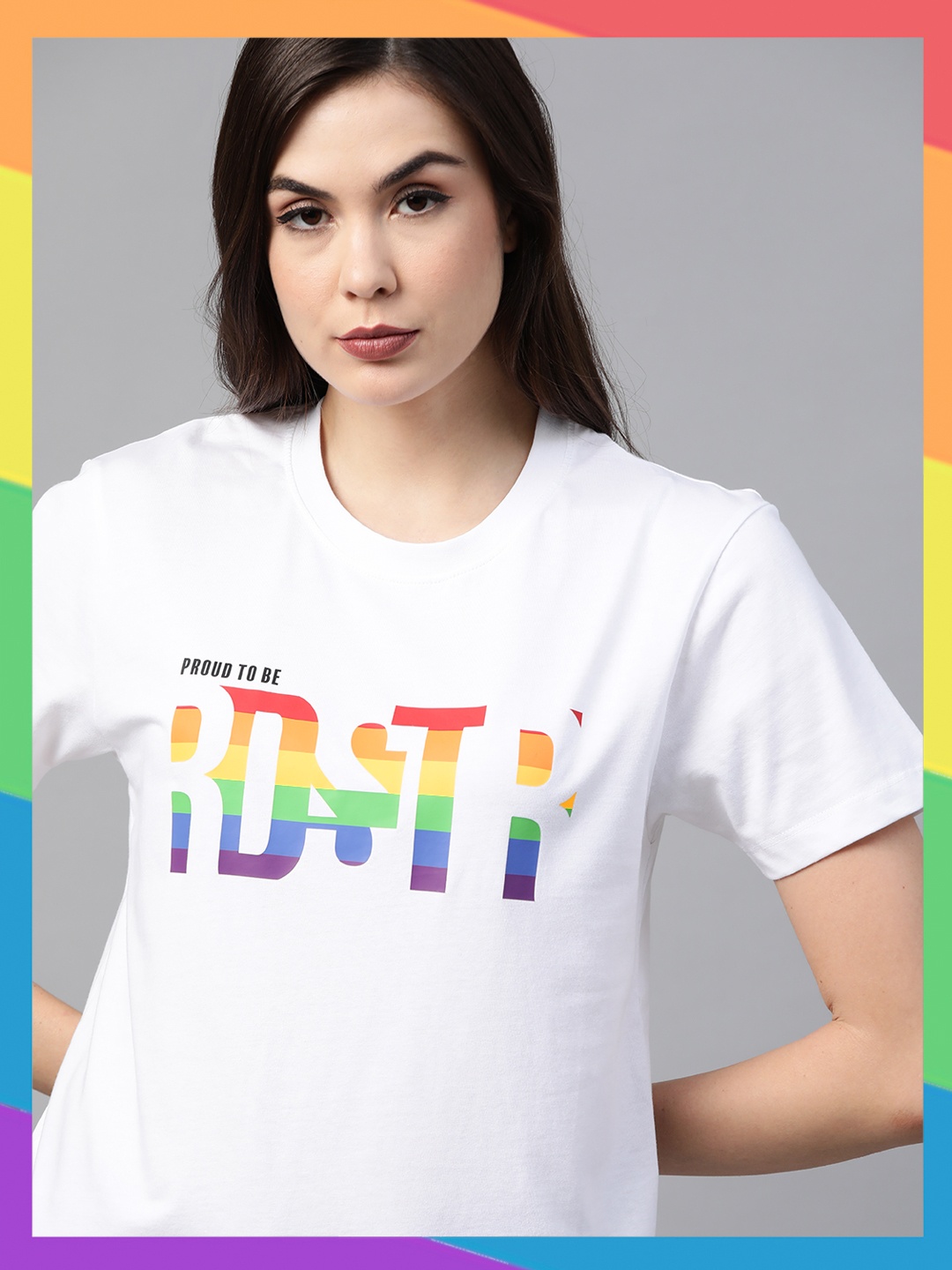 Roadster Unisex Pride White Brand Logo Printed Cotton T-shirt