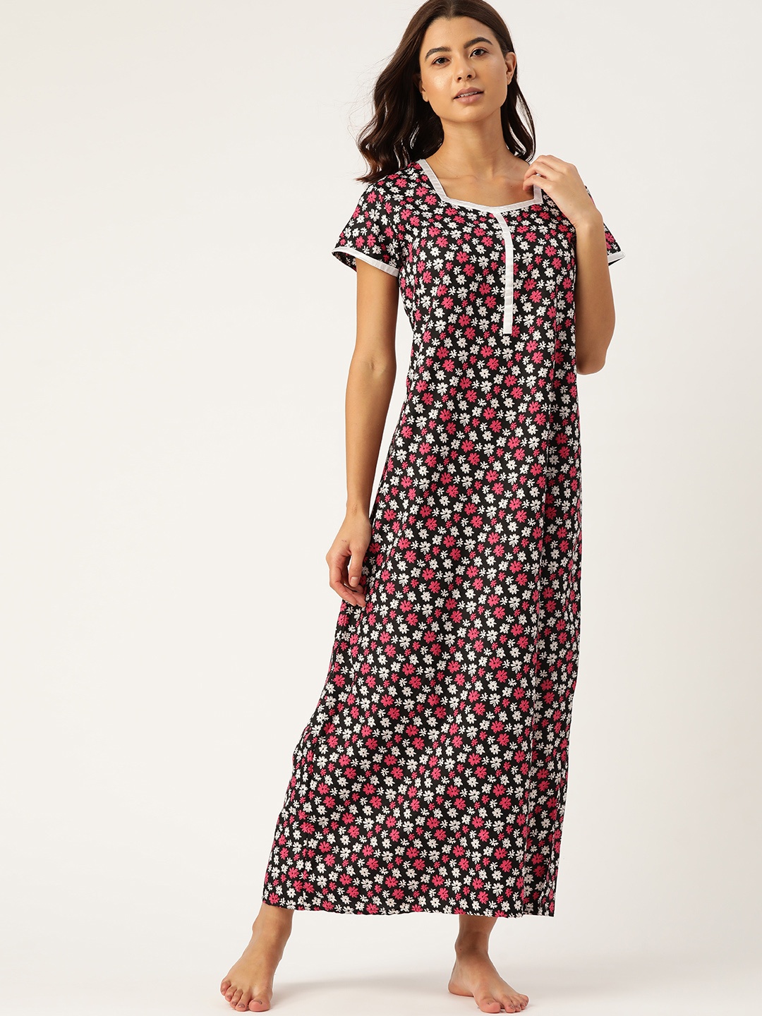ETC Black & White Printed Maxi Nightdress
