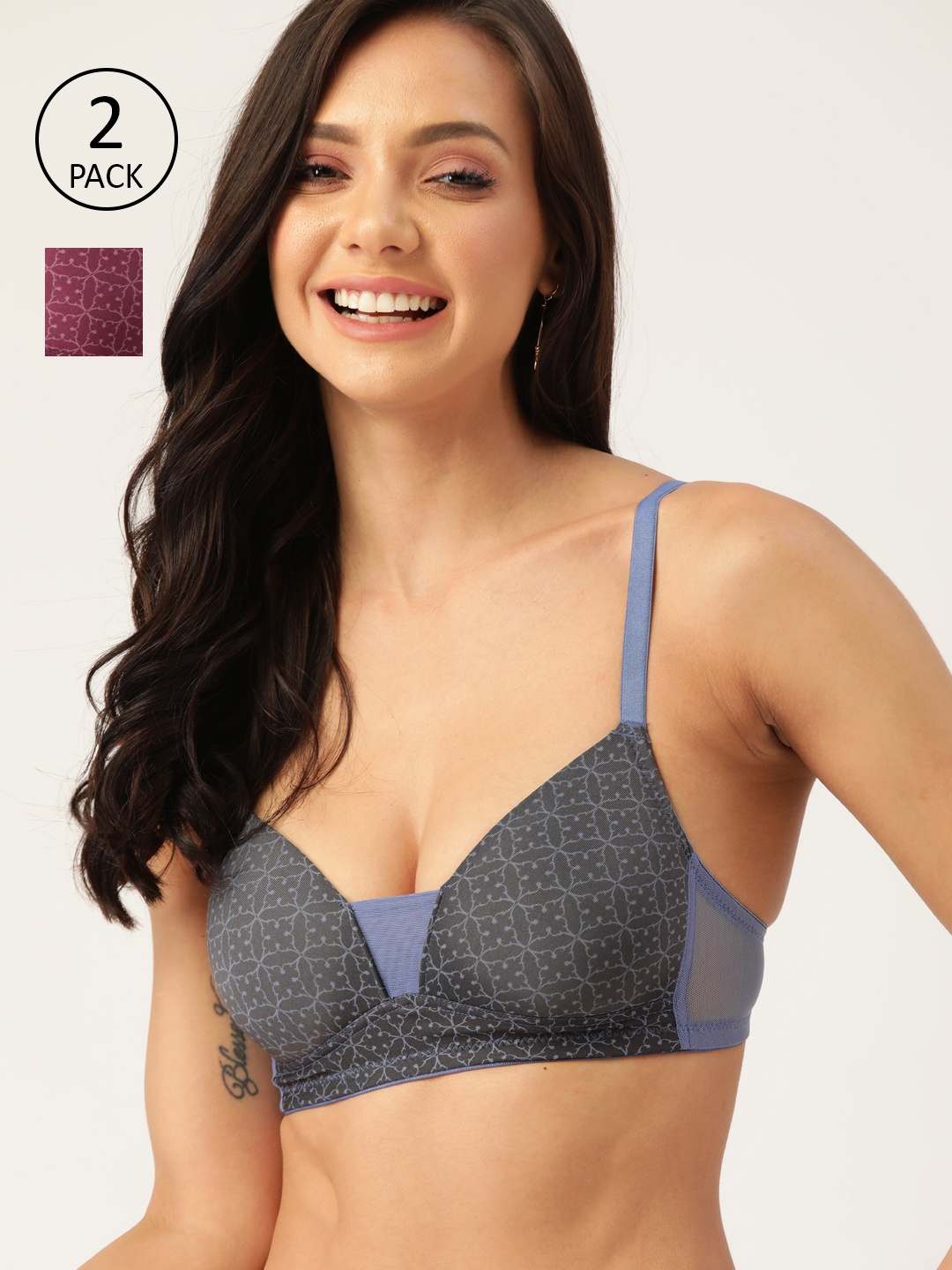 DressBerry Pack of Two Medium Coverage Lightly Padded T-shirt Bra PM-DB-PRN-01, Charcoal
DressBerry Pack of Two Medium Coverage Lightly Padded T-shirt Bra PM-DB-PRN-01, Charcoal