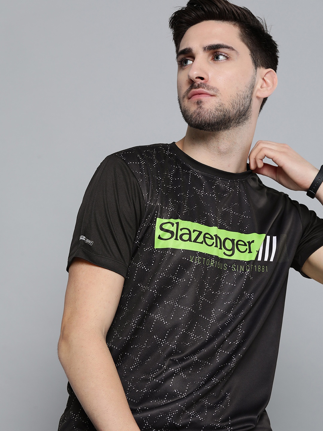 Slazenger Men Black & Green Brand Logo Printed T-shirt