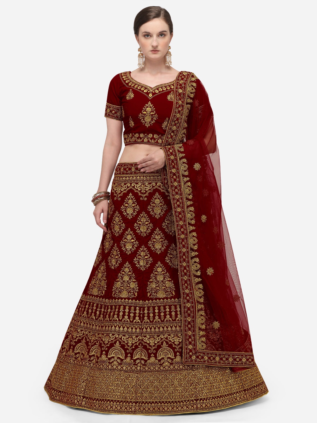 Netram Maroon & Gold-Toned Embroidered Semi-Stitched Lehenga & Unstitched Blouse with Dupatta
Netram Maroon & Gold-Toned Embroidered Semi-Stitched Lehenga & Unstitched Blouse with Dupatta