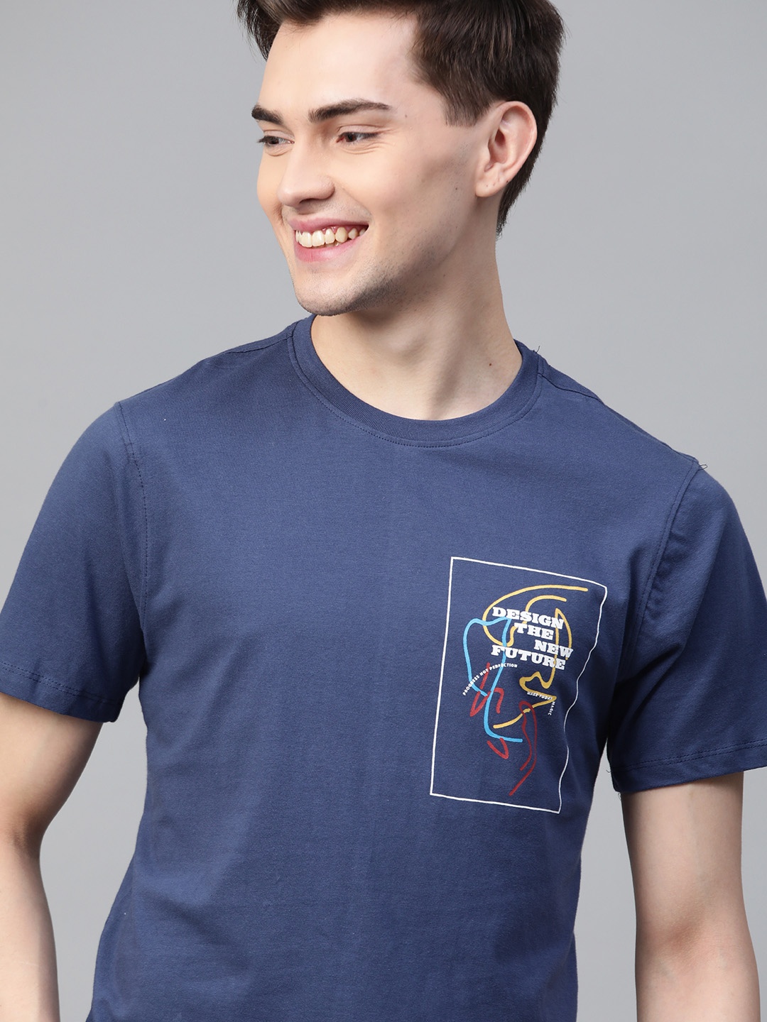 Mast & Harbour Men Navy Blue Printed T-shirt