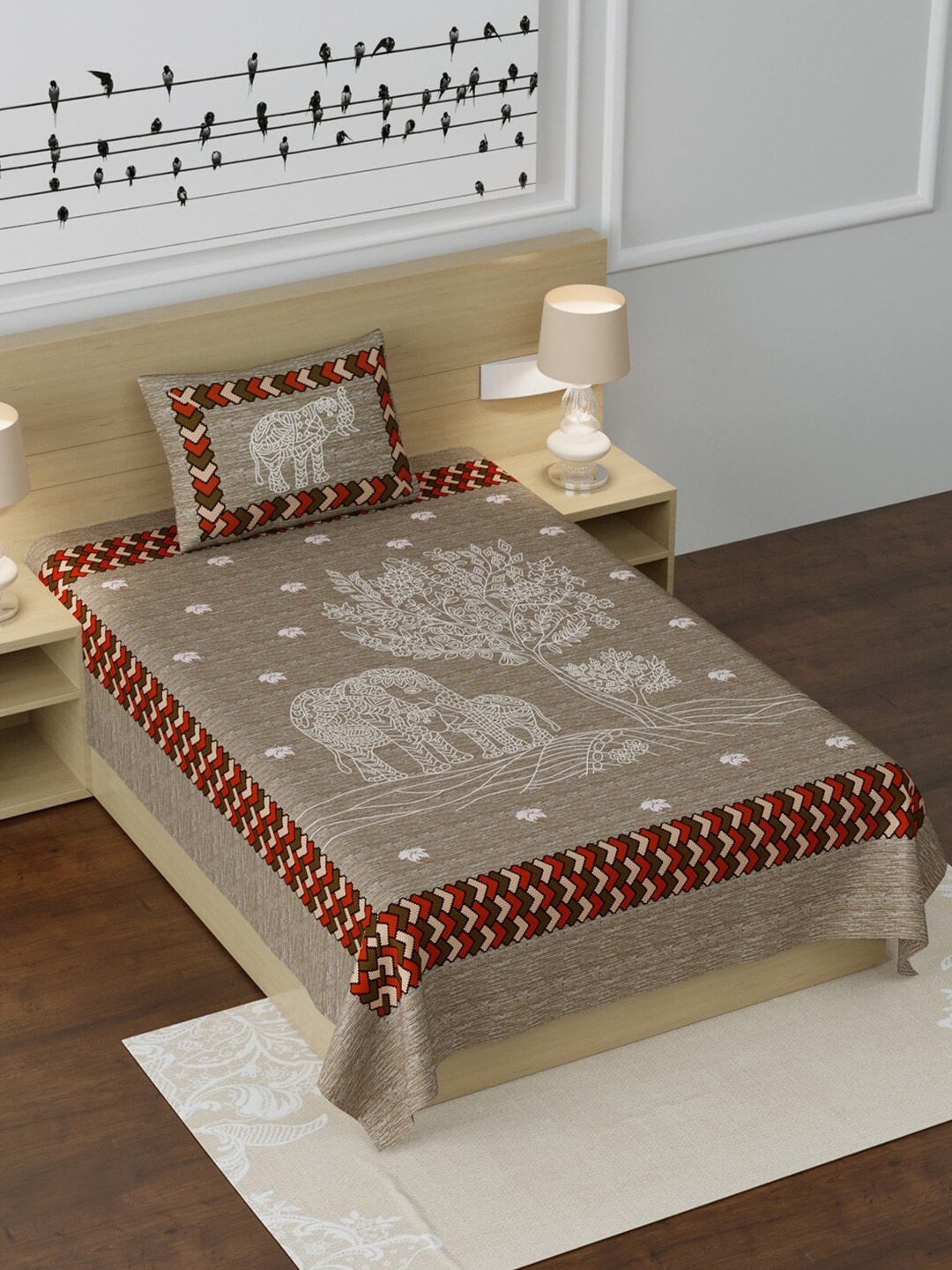 LIVING ROOTS Camel Brown & White Ethnic Motifs 210 TC Cotton 1 Single Bedsheet with 1 Pillow Covers
LIVING ROOTS Camel Brown & White Ethnic Motifs 210 TC Cotton 1 Single Bedsheet with 1 Pillow Covers