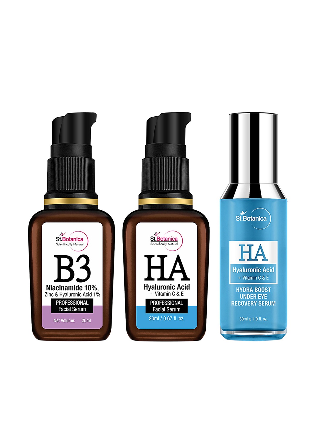 St.Botanica Combo of 3 Face Serum (Niacinamine 10% + Hyaluronic Acid + HA Under Eye Serum), Blue
St.Botanica Combo of 3 Face Serum (Niacinamine 10% + Hyaluronic Acid + HA Under Eye Serum), Blue