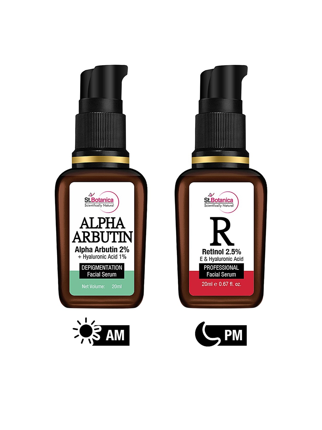 St.Botanica Alpha Arbutin 2% Face Serum + Retinol Serum Serum Combo (20 ml Each), Green
St.Botanica Alpha Arbutin 2% Face Serum + Retinol Serum Serum Combo (20 ml Each), Green