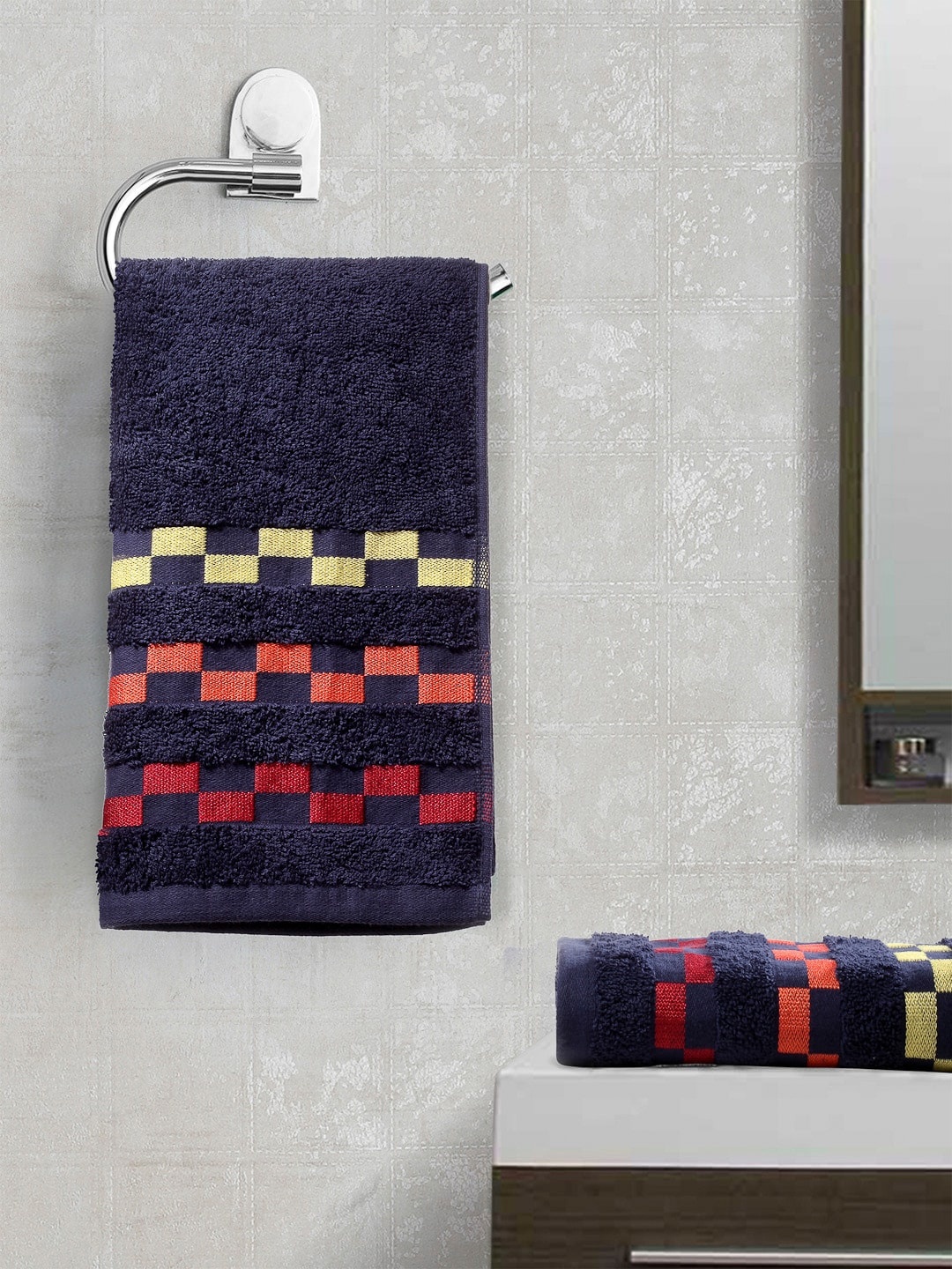 BIANCA Unisex Set Of 2 Navy Blue & Orange Bumpy Stripes Mercerized 100% Combed Cotton Hand Towels
BIANCA Unisex Set Of 2 Navy Blue & Orange Bumpy Stripes Mercerized 100% Combed Cotton Hand Towels