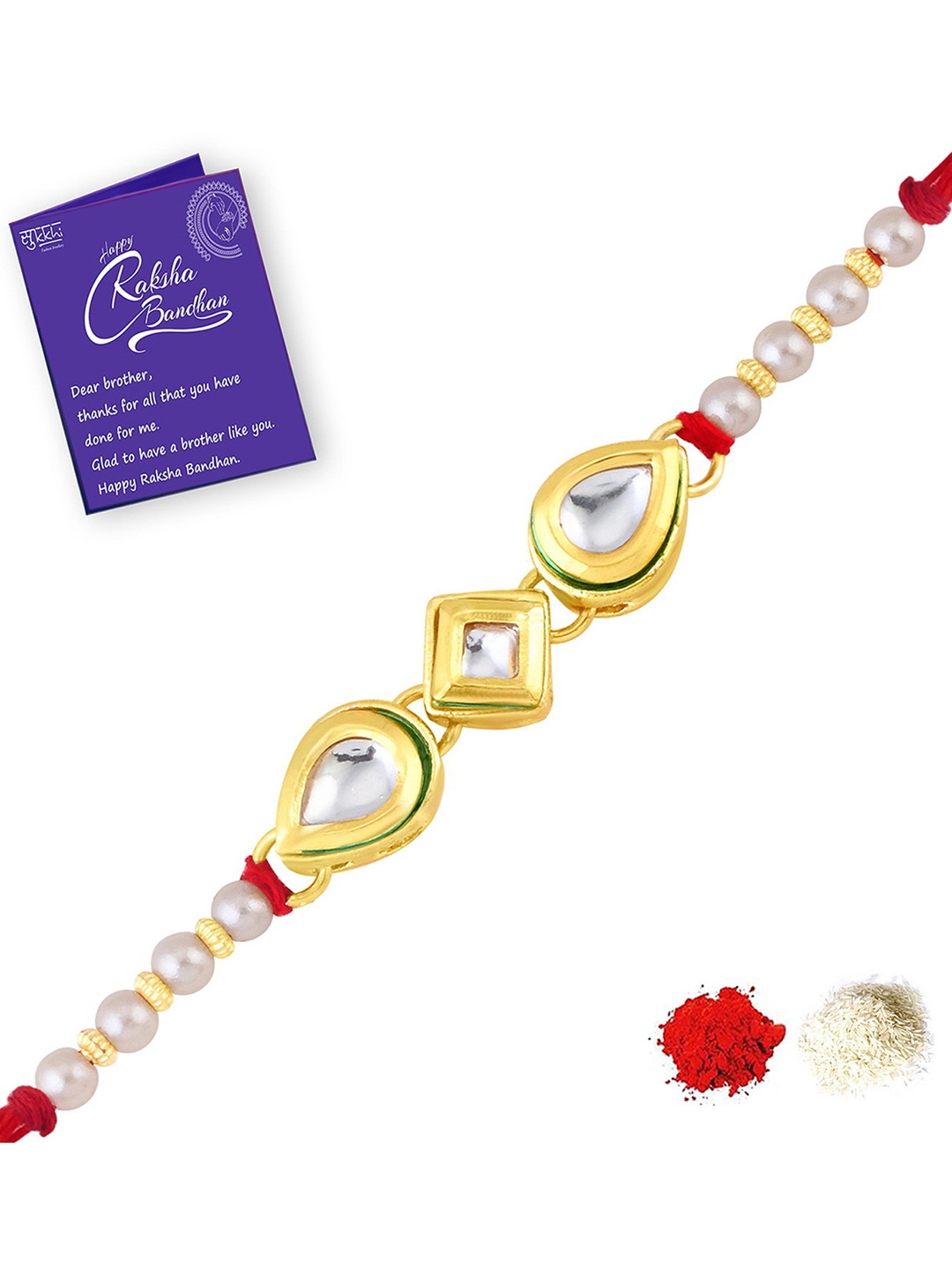 Sukkhi Rakhi Men Gold-Plated & Red Rakhi With Roli Chawal And Raksha Bandhan Greeting Card
Sukkhi Rakhi Men Gold-Plated & Red Rakhi With Roli Chawal And Raksha Bandhan Greeting Card