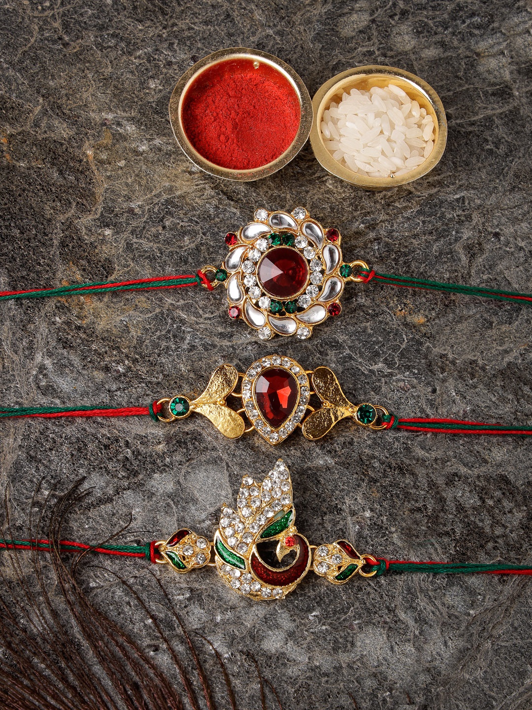 Sukkhi Rakhi Men Set Of 3 Red Gold-Plated Stone-Studded Rakhi With Roli Chawal & Greeting Card
Sukkhi Rakhi Men Set Of 3 Red Gold-Plated Stone-Studded Rakhi With Roli Chawal & Greeting Card