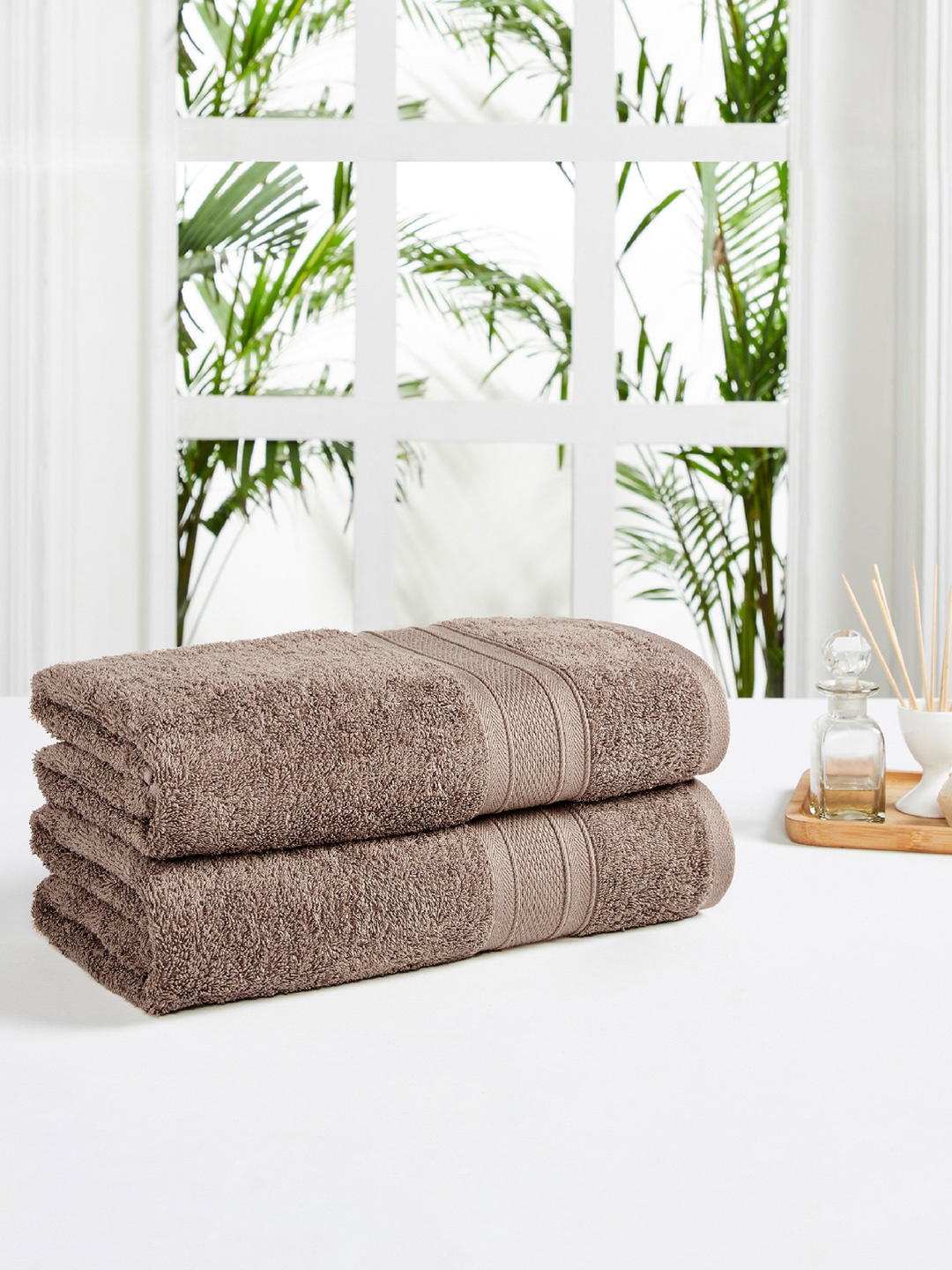 Trident Unisex Set of 2 Brown 500GSM Cotton Towel