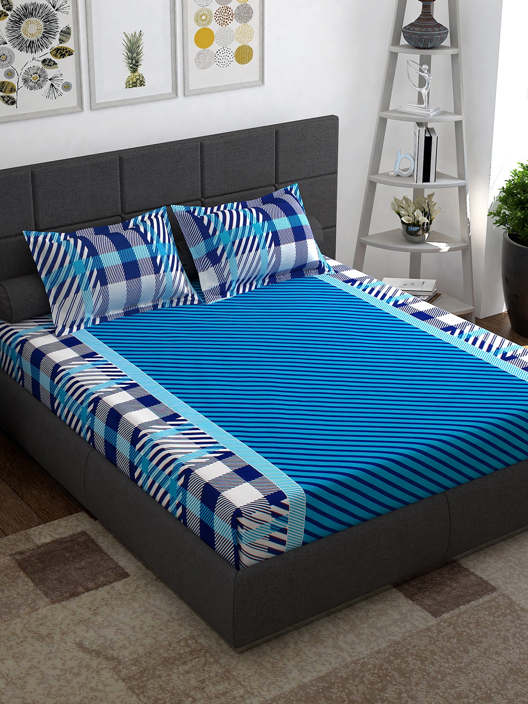 Story@home Unisex Blue Striped Cotton 144 TC 1 King Size Bedsheet with 2 Pillow Covers
Story@home Unisex Blue Striped Cotton 144 TC 1 King Size Bedsheet with 2 Pillow Covers