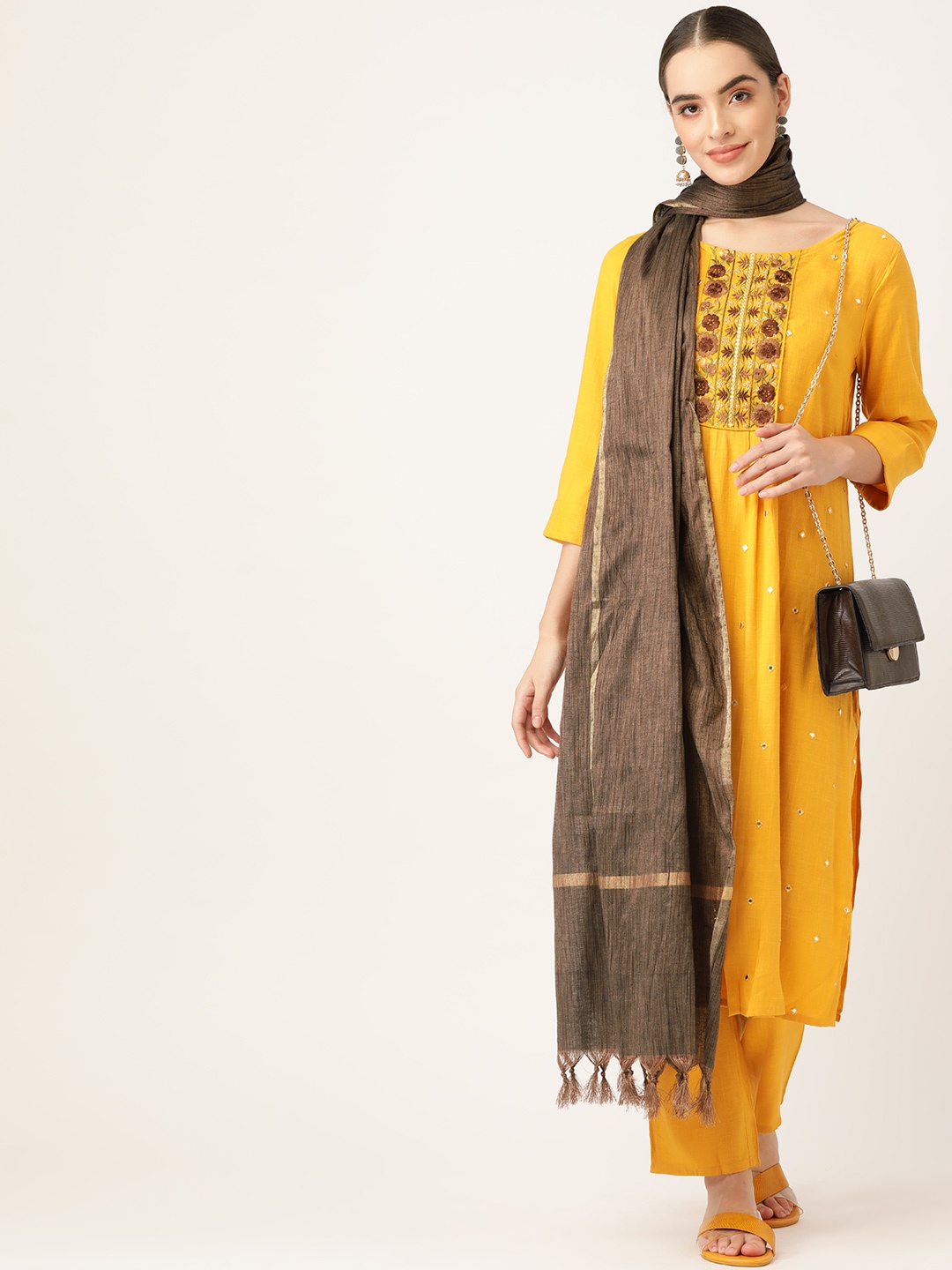 Anouk Women Mustard Yellow & Brown Yoke Design Cotton Kurta with Palazzos & With Dupatta
Anouk Women Mustard Yellow & Brown Yoke Design Cotton Kurta with Palazzos & With Dupatta