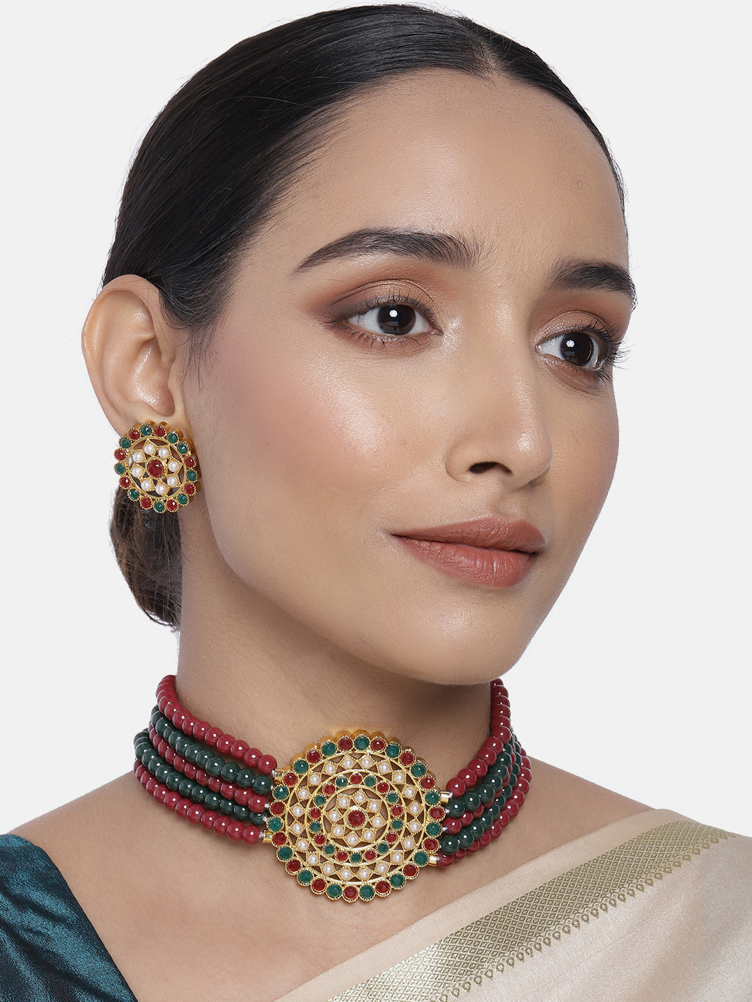 Peora Maroon & Green Gold Plated Handcrafted Choker Necklace & Earrings Jewellery Set
Peora Maroon & Green Gold Plated Handcrafted Choker Necklace & Earrings Jewellery Set
