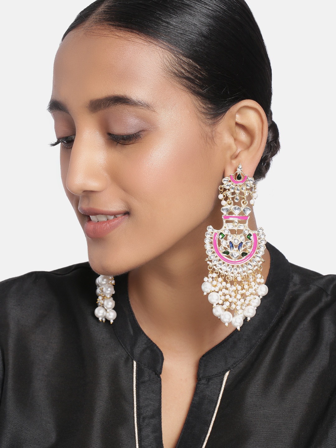 Peora White & Pink Gold-Plated Meenakari Chandelier Crescent Shaped Chandbalis Earrings
Peora White & Pink Gold-Plated Meenakari Chandelier Crescent Shaped Chandbalis Earrings