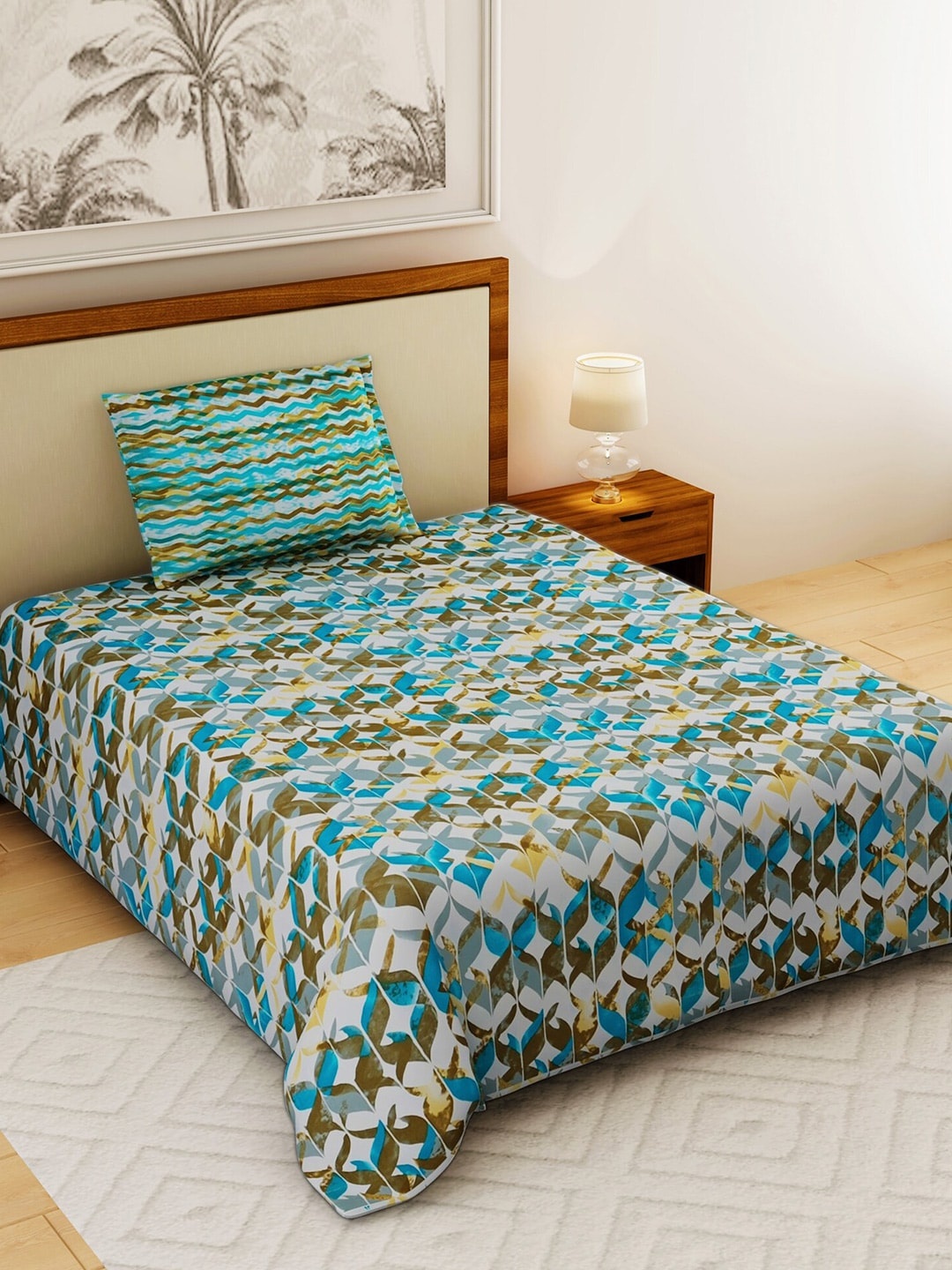 Salona Bichona Turquoise Blue & White Abstract 104 TC Cotton 1 Single Bedsheet with 1 Pillow Covers
Salona Bichona Turquoise Blue & White Abstract 104 TC Cotton 1 Single Bedsheet with 1 Pillow Covers
