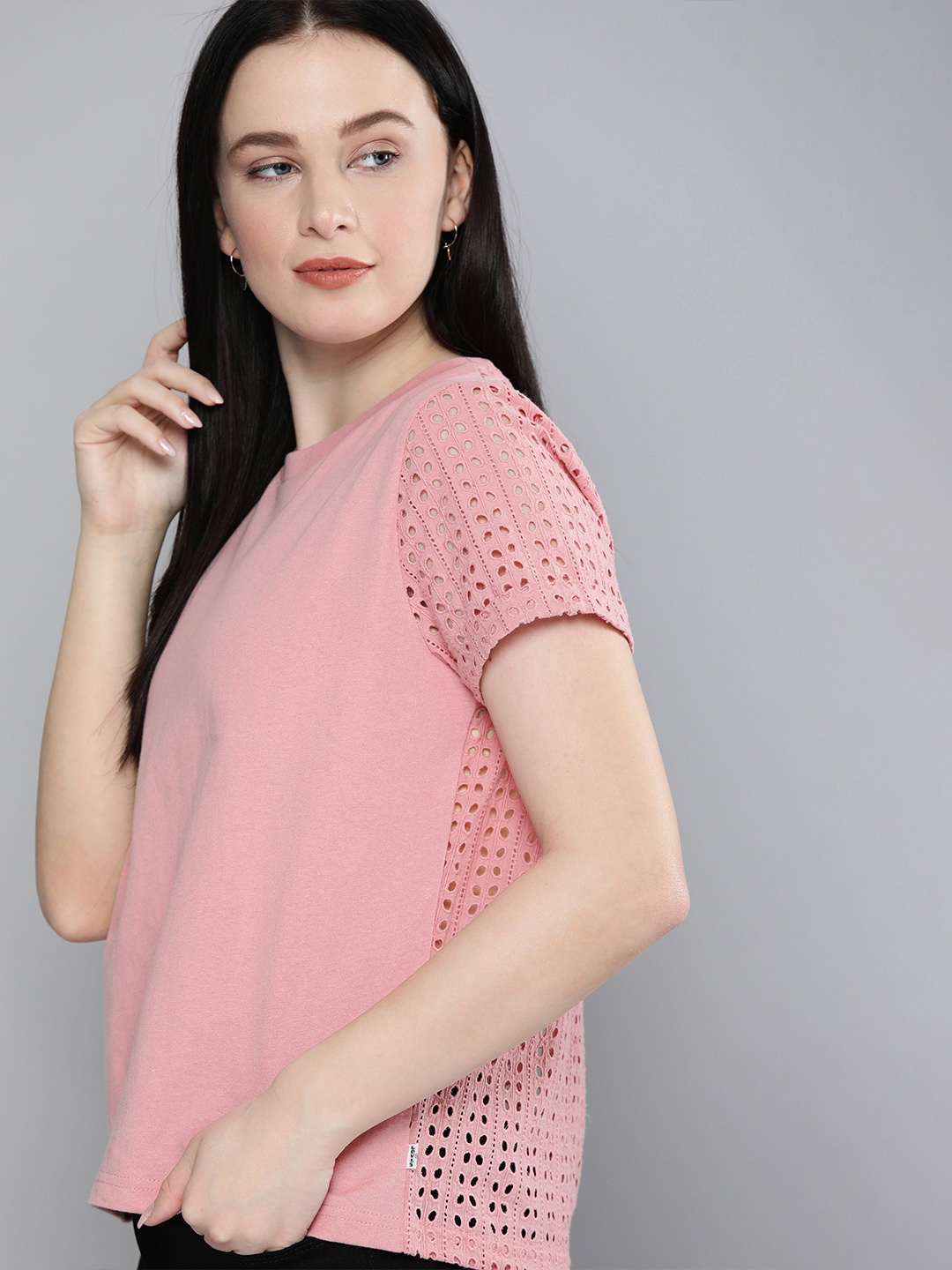 Levis Women Pink Pure Cotton T-shirt