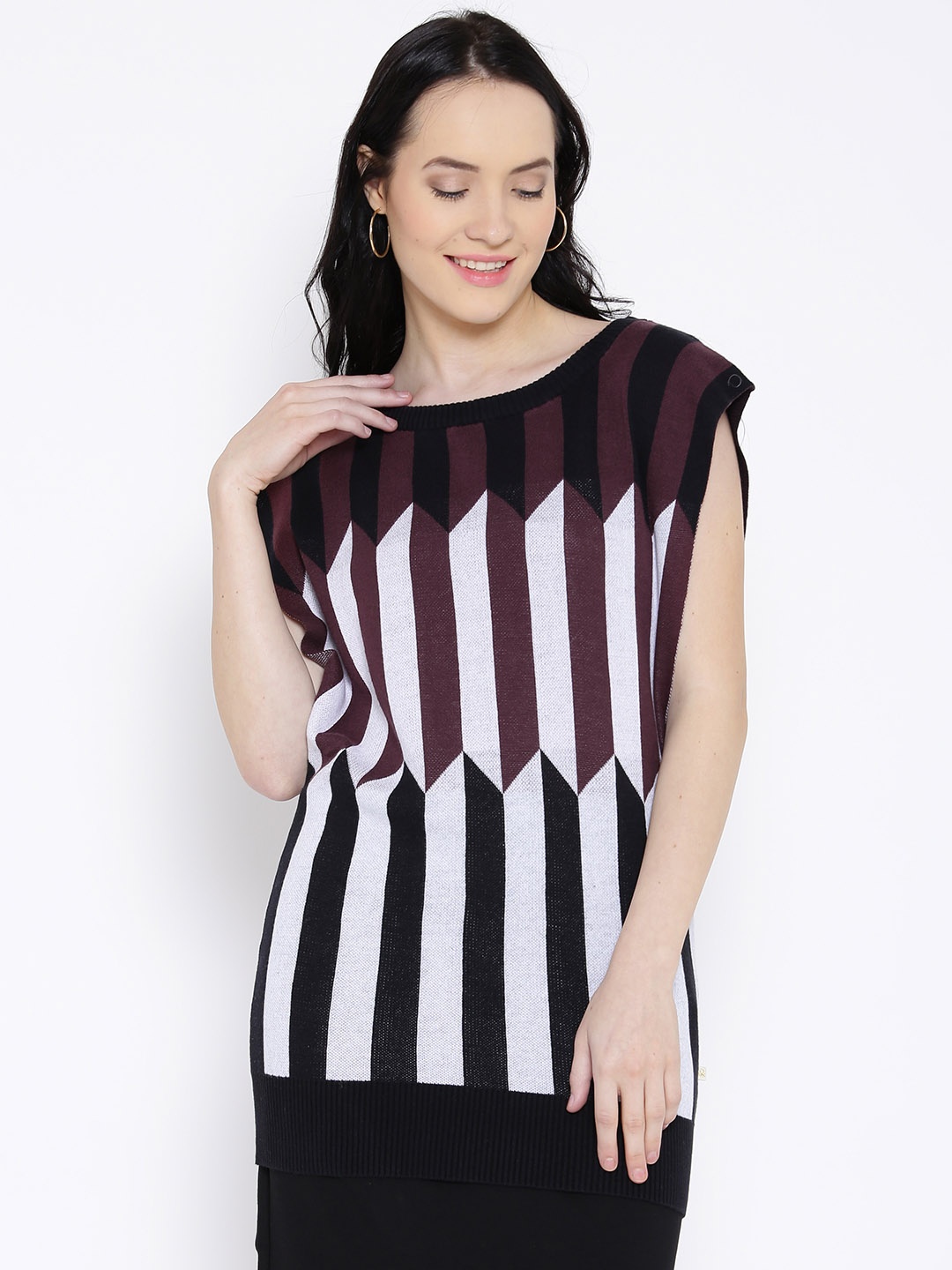 United Colors of Benetton Burgundy & White Striped Sweater