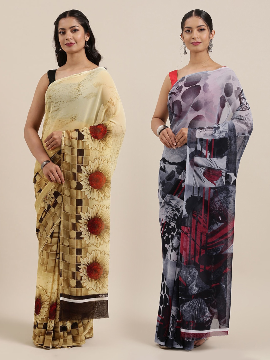 ANAND SAREES Women Pack of 2 Printed Saree, Grey