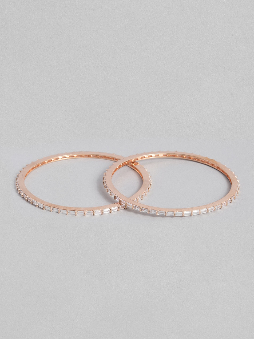 Peora Set of 2 Rose Gold-Plated & White Baguette Stone Studded Bangles