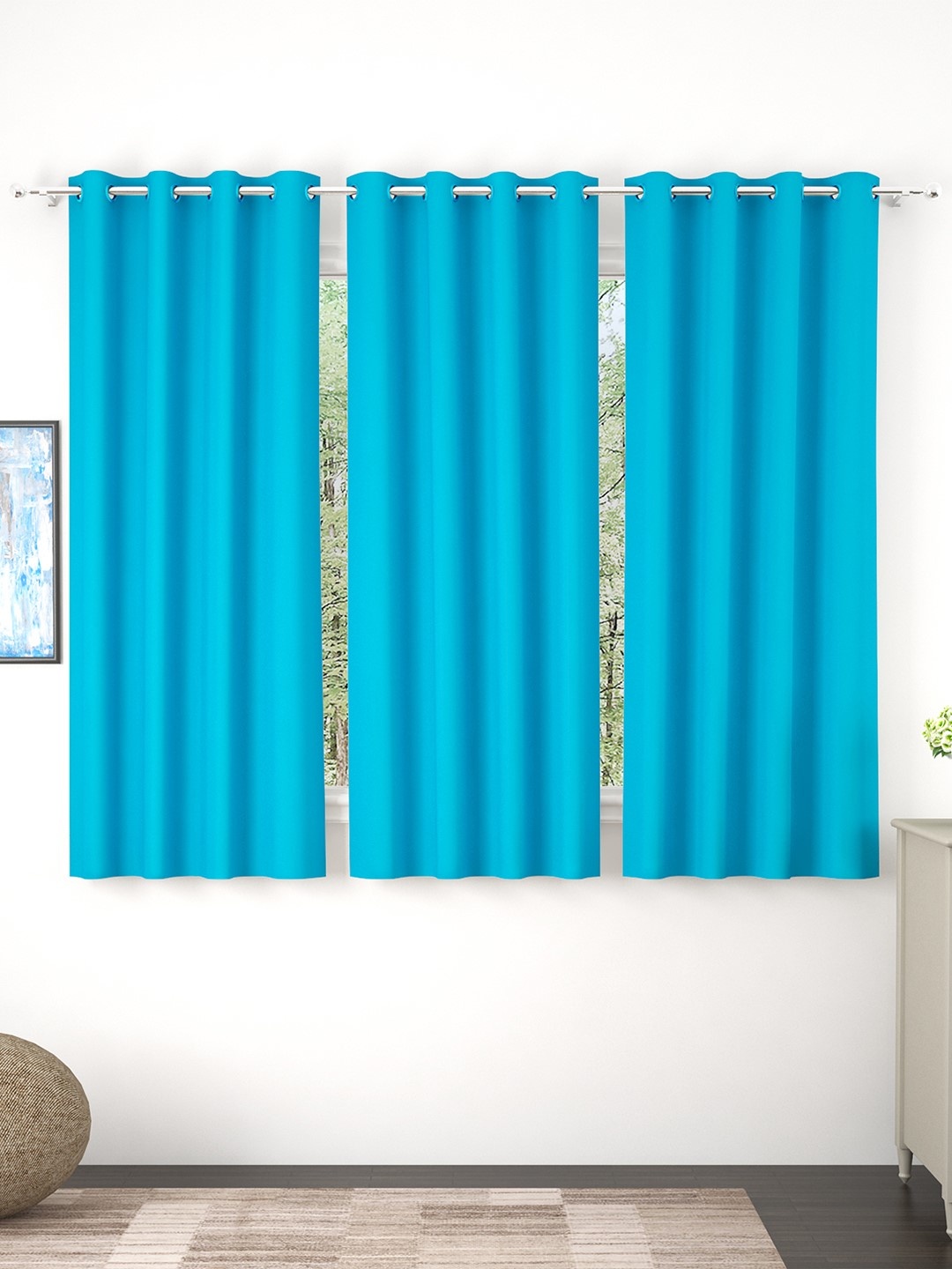 Story@Home Faux Silk Solid Solid 300GSM Ocean Blue Room Darkening Blackout Window Curtain - Set Of 3, Turquoise blue
Story@Home Faux Silk Solid Solid 300GSM Ocean Blue Room Darkening Blackout Window Curtain - Set Of 3, Turquoise blue