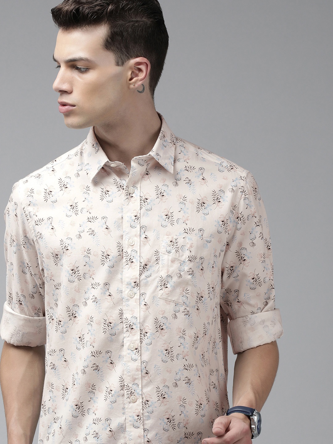 Arrow Sport Men Beige Slim Fit Floral Printed Casual Shirt
