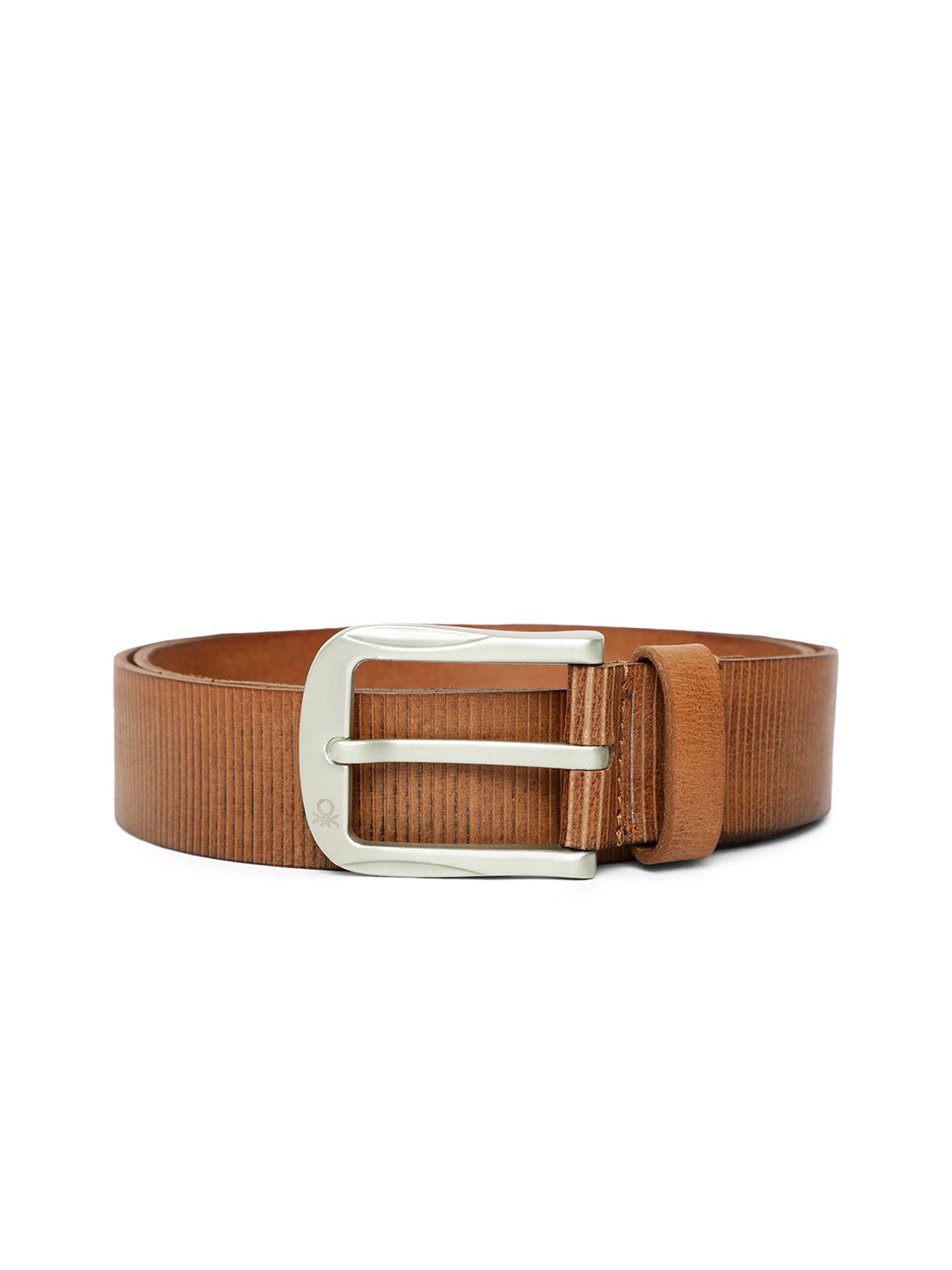 United Colors of Benetton Men Tan Brown Self Striped Leather Belt