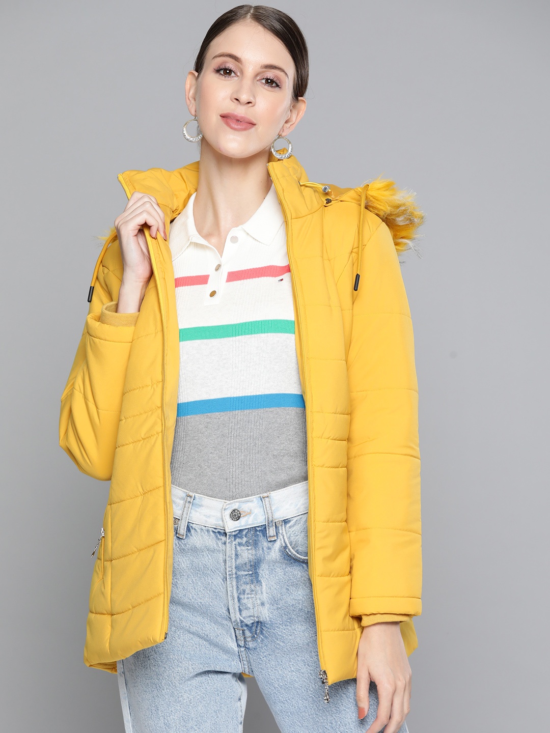 Foreign Culture By Fort Collins Women Mustard Yellow Parka Jacket With Detachable Hood
Foreign Culture By Fort Collins Women Mustard Yellow Parka Jacket With Detachable Hood