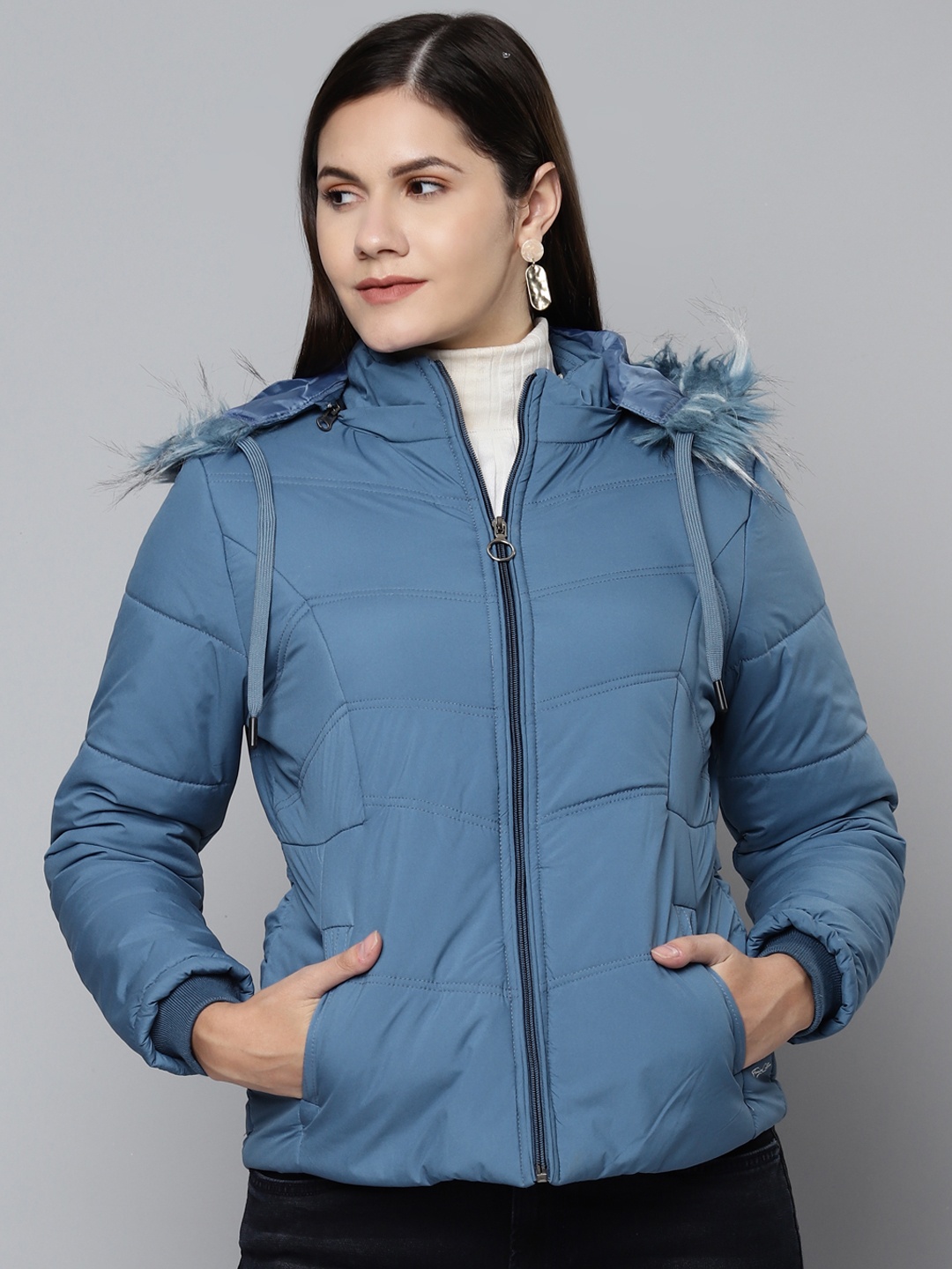 Foreign Culture By Fort Collins Women Blue Hooded Parka Jacket