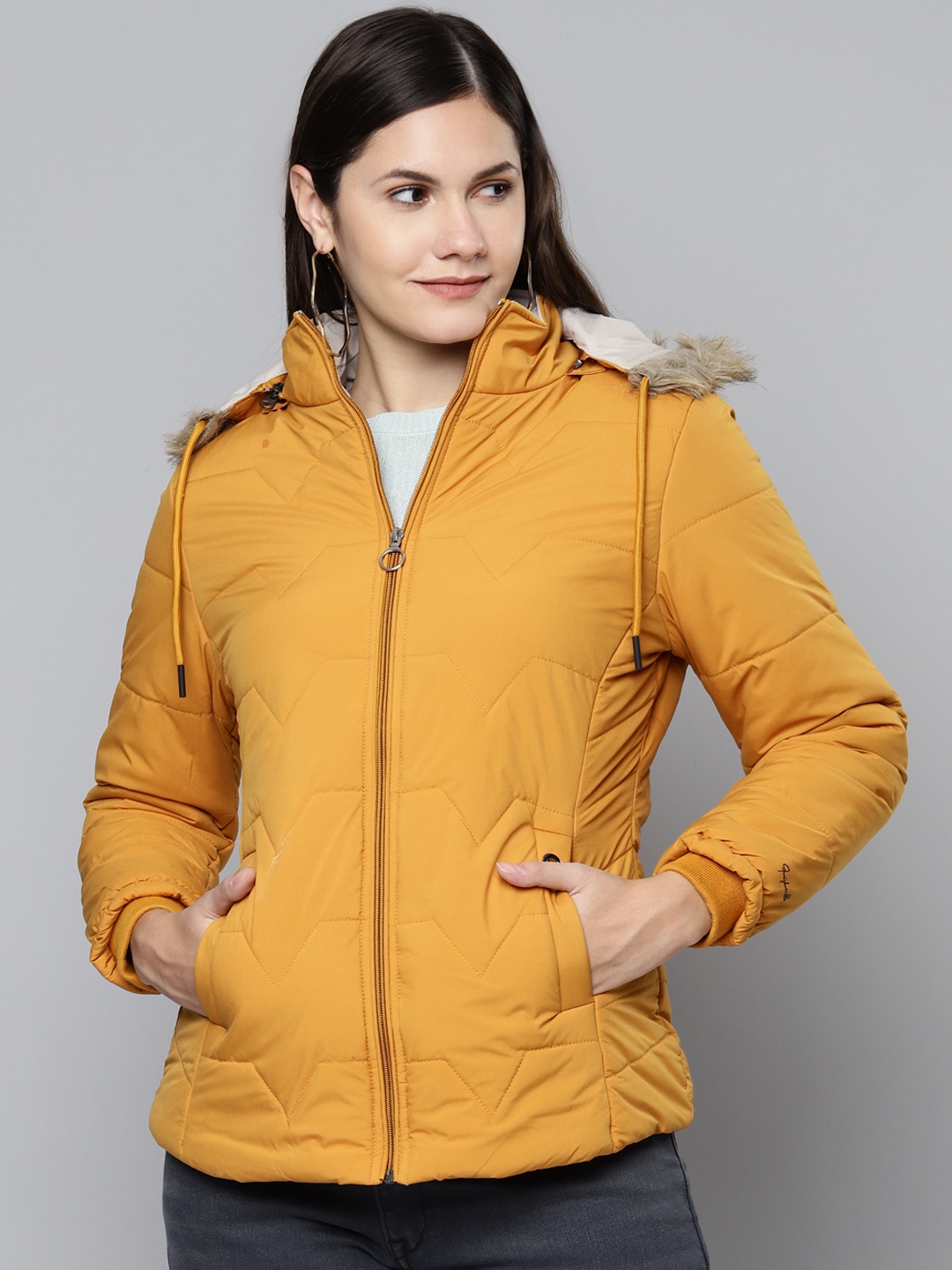 Foreign Culture By Fort Collins Women Mustard Yellow Padded Jacket With Detachable Hood
Foreign Culture By Fort Collins Women Mustard Yellow Padded Jacket With Detachable Hood