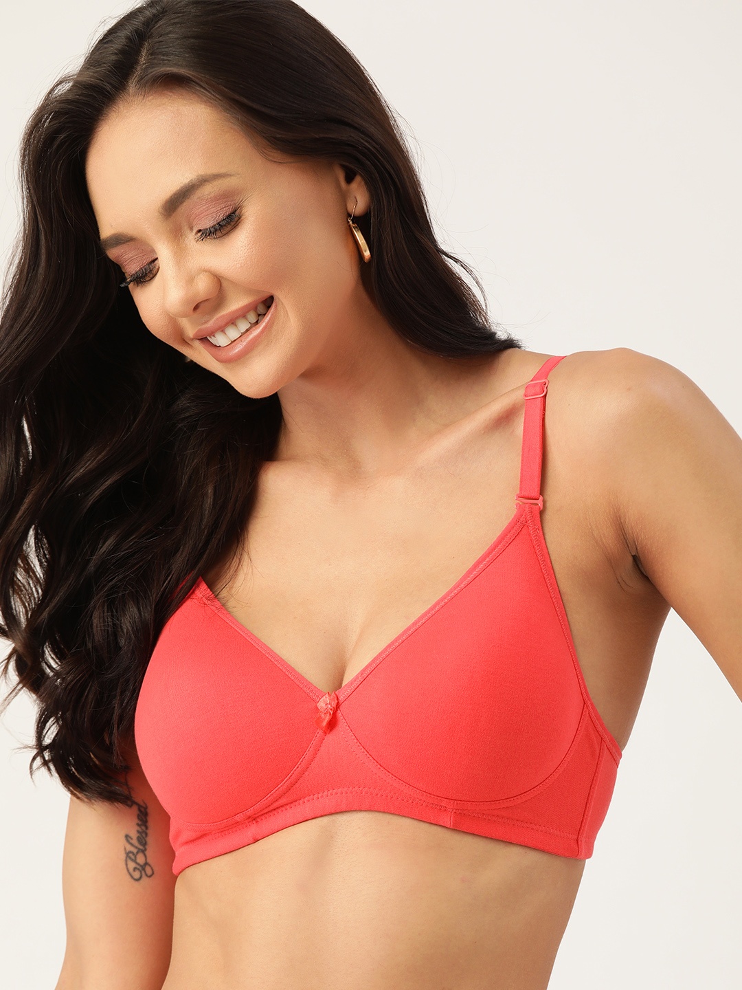 DressBerry Coral Pink Medium Coverage Lightly Padded Everyday Bra DRM-HP-54