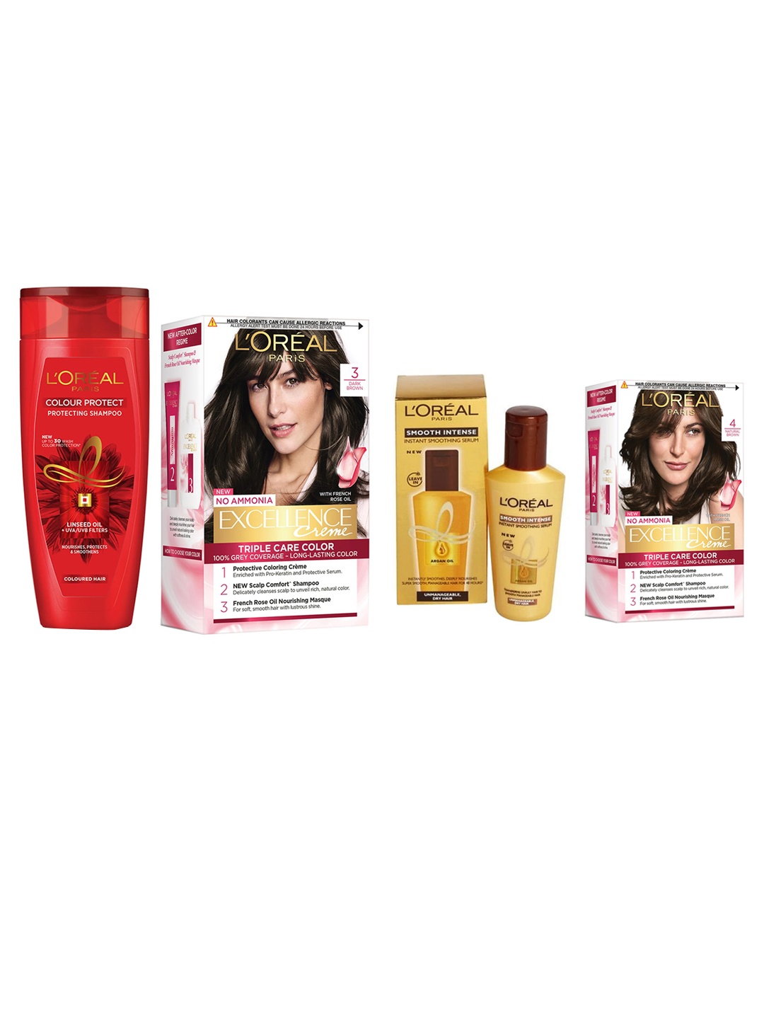 LOreal Paris Set Of 2 Excellence Creme Hair Colour, Colour Protect Shampoo & Hair Serum, Brown
LOreal Paris Set Of 2 Excellence Creme Hair Colour, Colour Protect Shampoo & Hair Serum, Brown