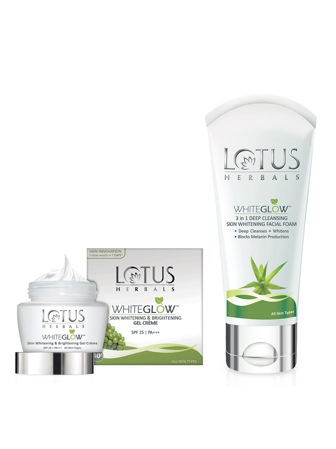 Lotus Herbals Set of Sustainable White Glow SPF 25++ Gel Creme & 3-in-1 Face Wash
Lotus Herbals Set of Sustainable White Glow SPF 25++ Gel Creme & 3-in-1 Face Wash