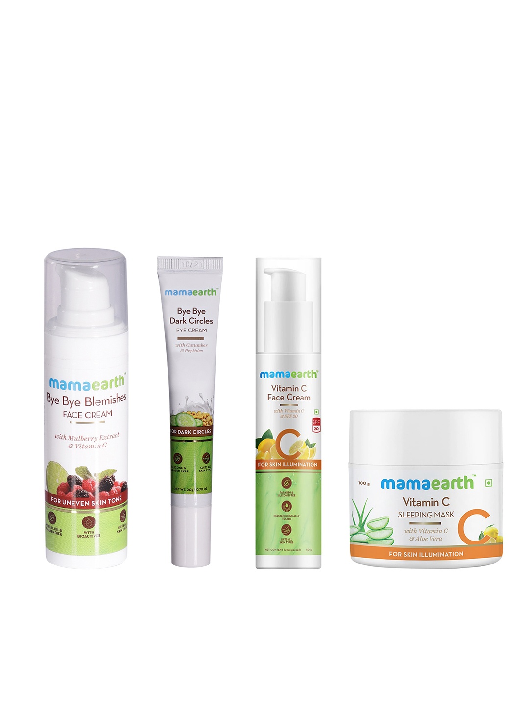 Mamaearth Sustainable Set of SPF 20 Cream & Blemishes Cream with Sleeping Mask & Eye Cream, White
Mamaearth Sustainable Set of SPF 20 Cream & Blemishes Cream with Sleeping Mask & Eye Cream, White