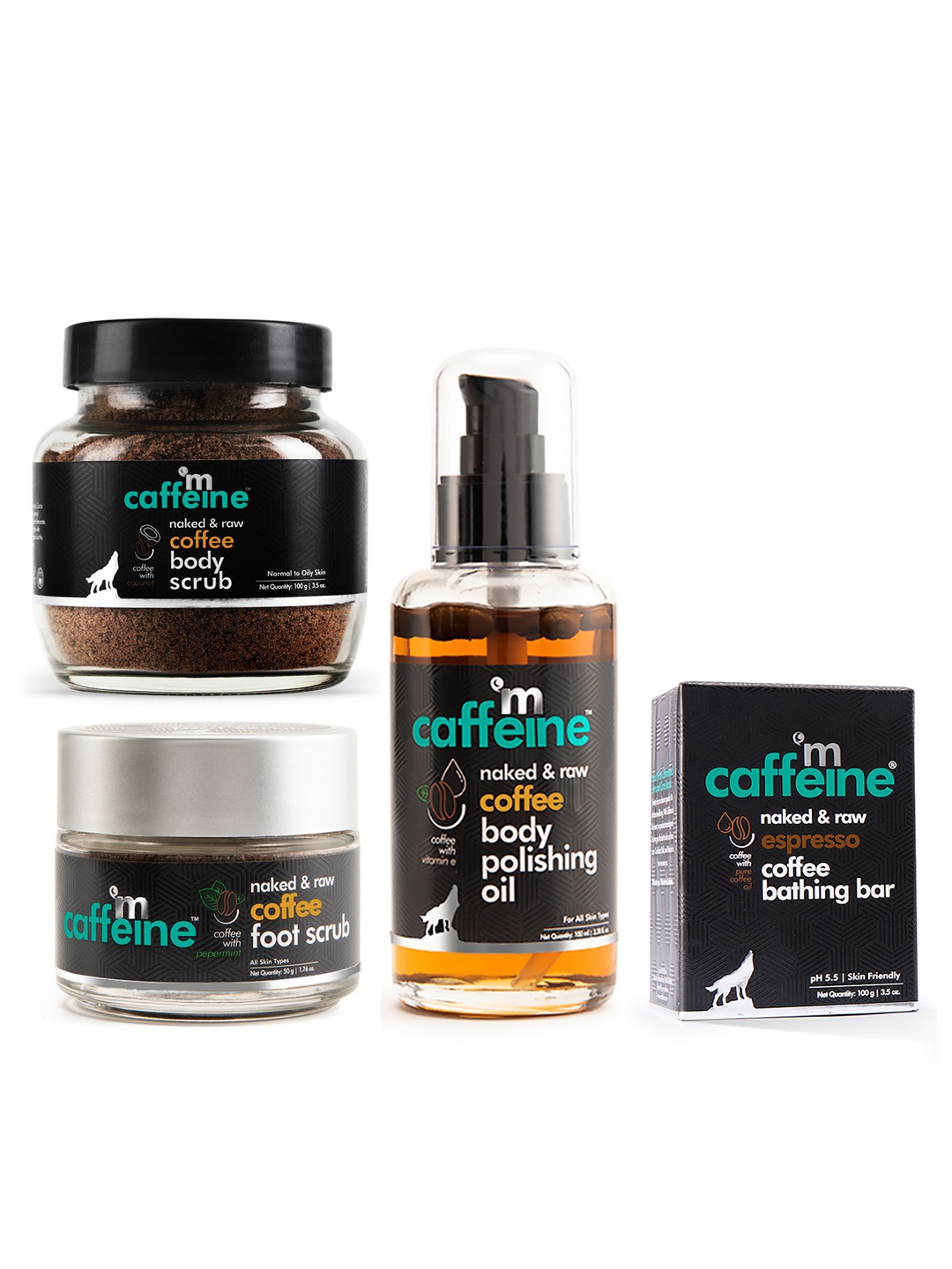 MCaffeine Naked Set Of Coffee Body Scrub-Body Polishing Oil-Foot Scrub-Bathing Bar Soap, Brown
MCaffeine Naked Set Of Coffee Body Scrub-Body Polishing Oil-Foot Scrub-Bathing Bar Soap, Brown